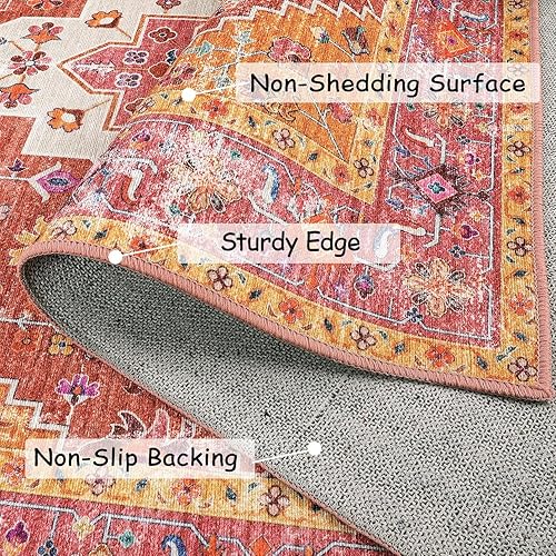 Vista 52 de Moynesa Alfombra de pasillo ultrafina lavable, vintage, de 2 pies 6 x 8 pulgadas, antideslizante, resistente a las manchas, resistente a
