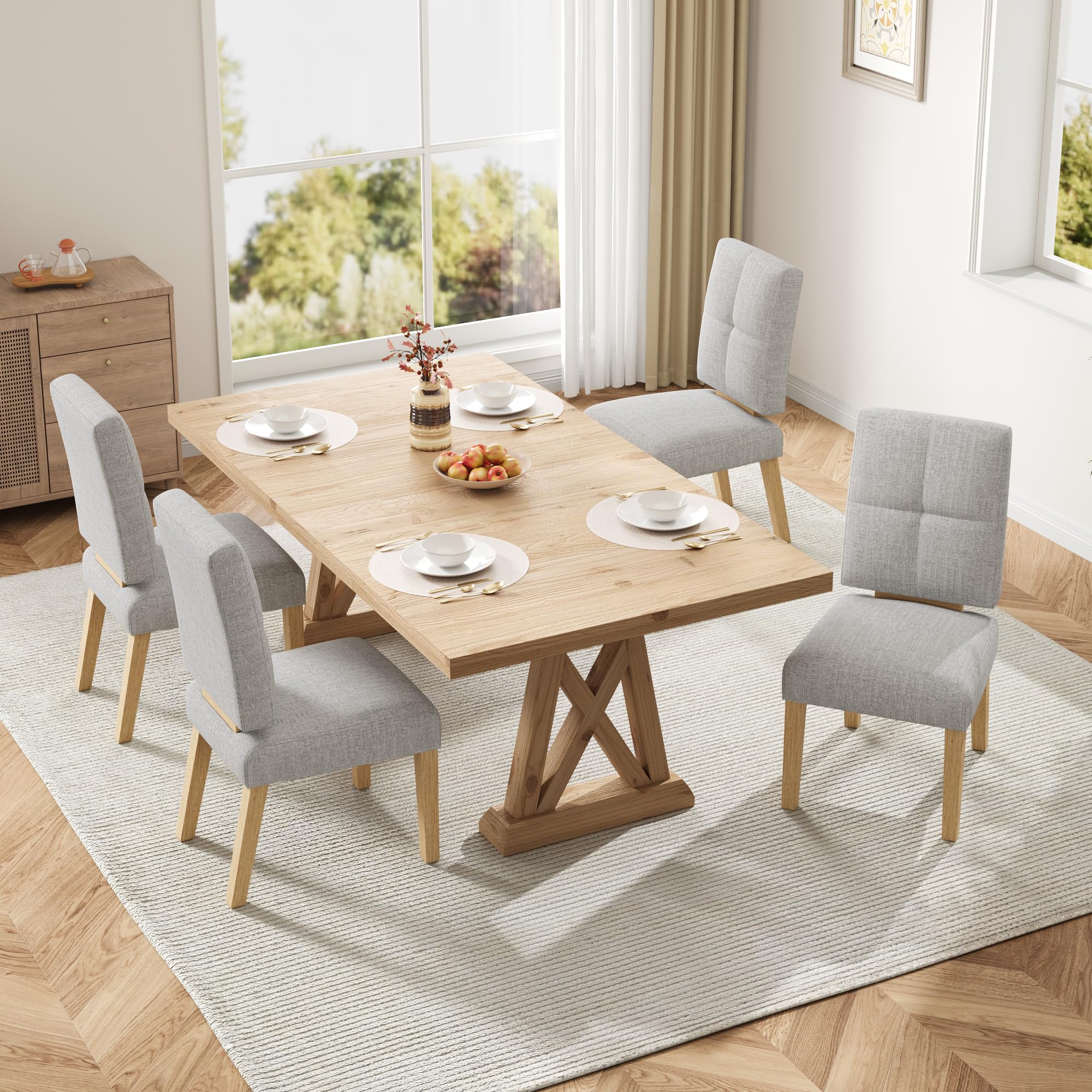 HOMRELEXA Holz esszimmerstühle 4er Set, küchenstühle 4er Set, Dining Chairs mit wolkig-weicher Sitzpolsterung und verstärkter Struktur, für Küche/Wohnzimmer/Essbereich, einfach zu montieren, Grau