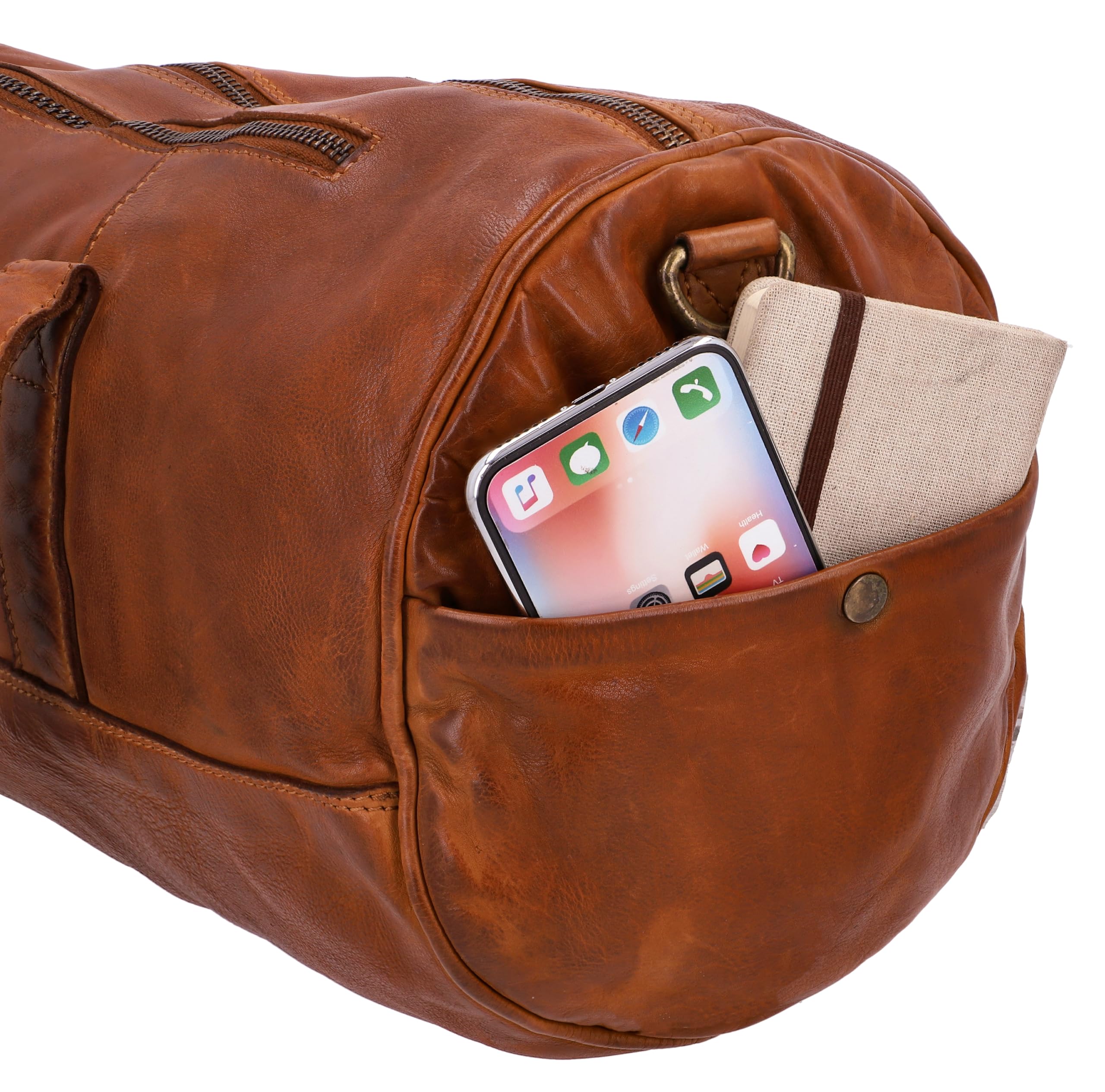 Gusti Bolsa de viaje de cuero Oliver bolsa de deporte Weekender equipaje de mano cuero, coñac, 40 x 24 x 19 cm, Retro