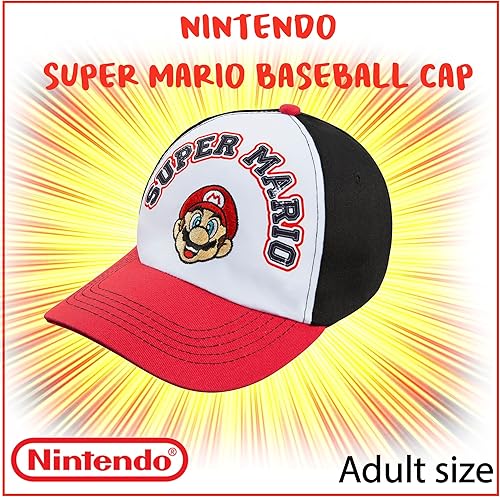 Miniatura 4 de Nintendo Super Mario - Gorra de béisbol para hombre, cierre a presión ajustable, 100% algodón, color rojo y negro, talla para adulto