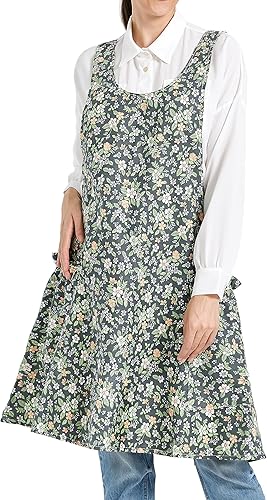 APRONNER Delantales ajustables con espalda cruzada para mujer con bolsillos de algodón y lino para cocinar y hornear