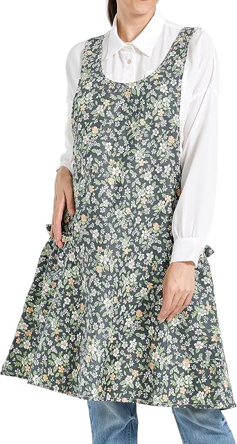 Cozy Adjustable Cross Back Aprons for Women with Pockets Cotton Linen Cooking Kitchen Baking