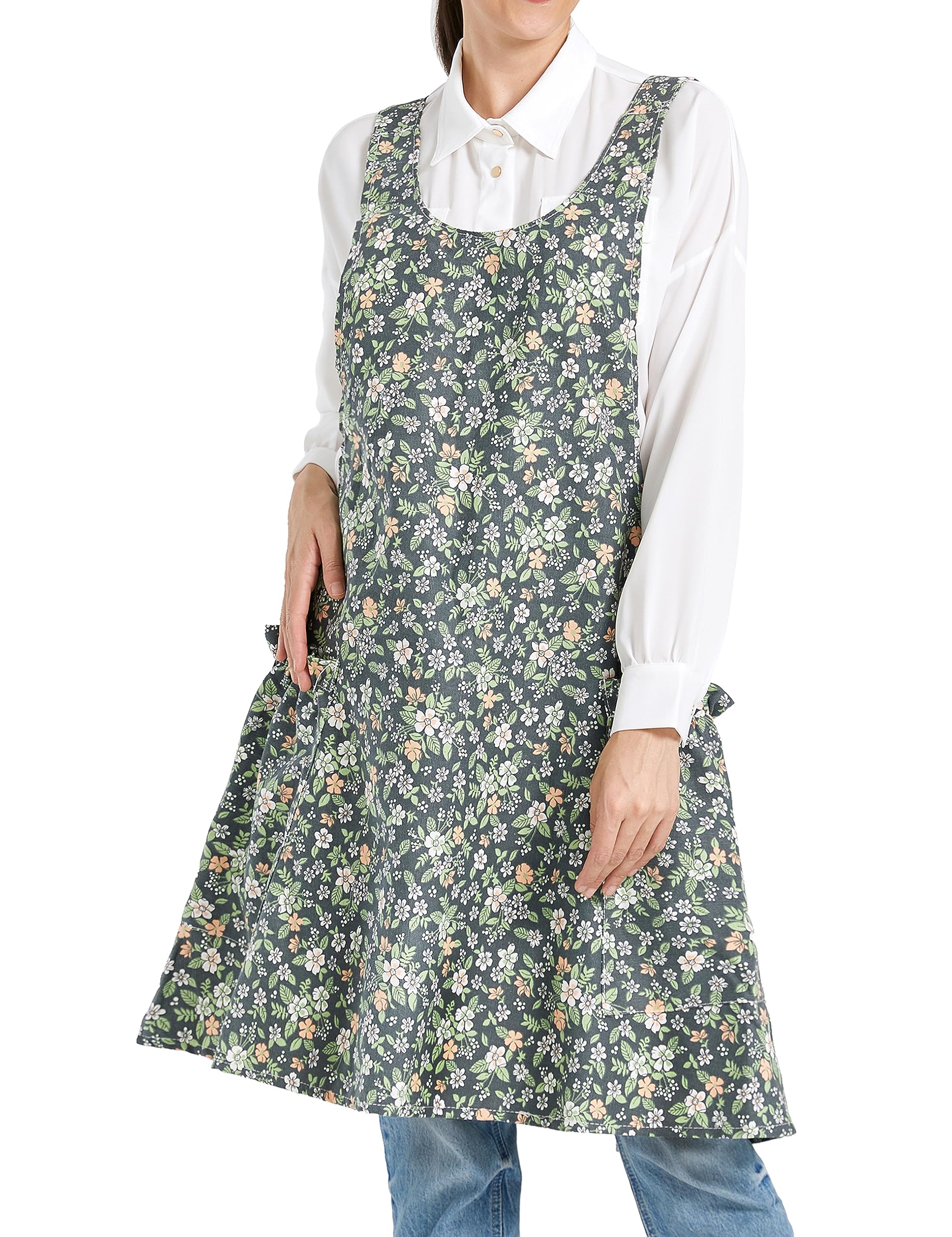 Cozy Adjustable Cross Back Aprons for Women with Pockets Cotton Linen Cooking Kitchen Baking