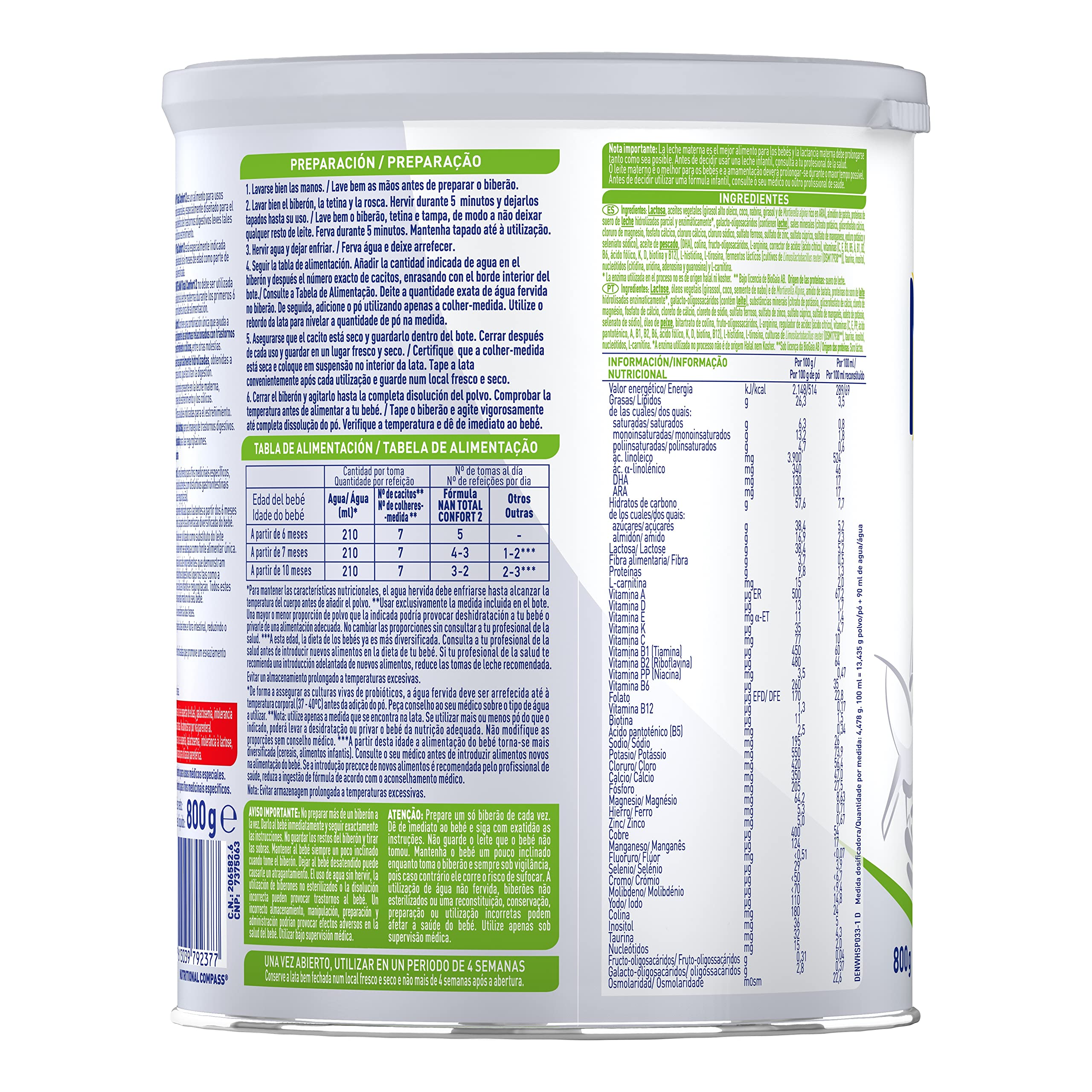 Nestlé NAN TOTAL CONFORT 2 Leche para bebés 800g 3 szt.