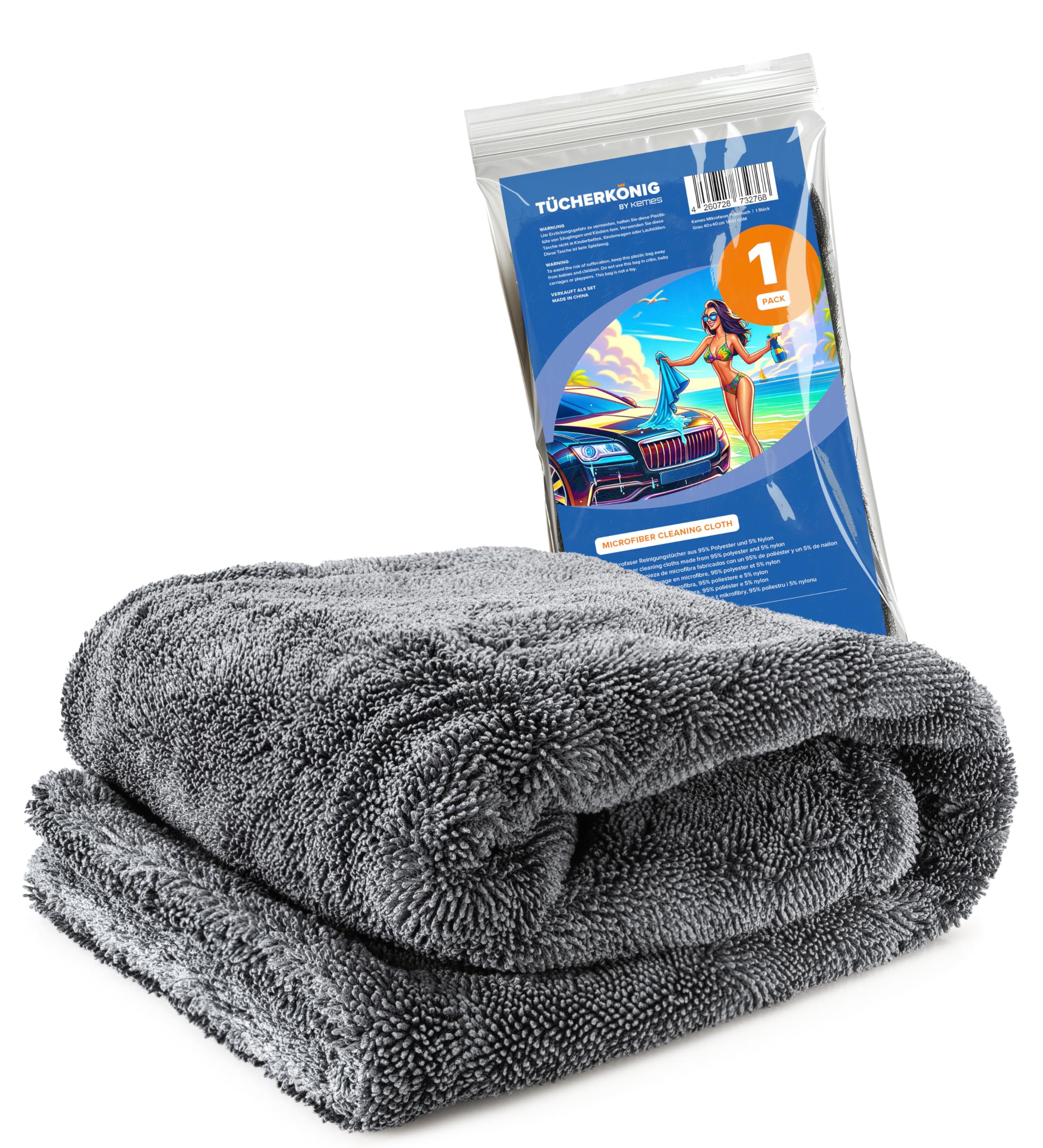 Kemes Mikrofasertücher Auto XXL Ultra saugstark mit 1400 GSM Heavyweight Grau 40x40cm Premium Microfaser Trockentuch Kratzfrei | 5-Fach Saugstark Poliertuch für Autopflege und Motorrad