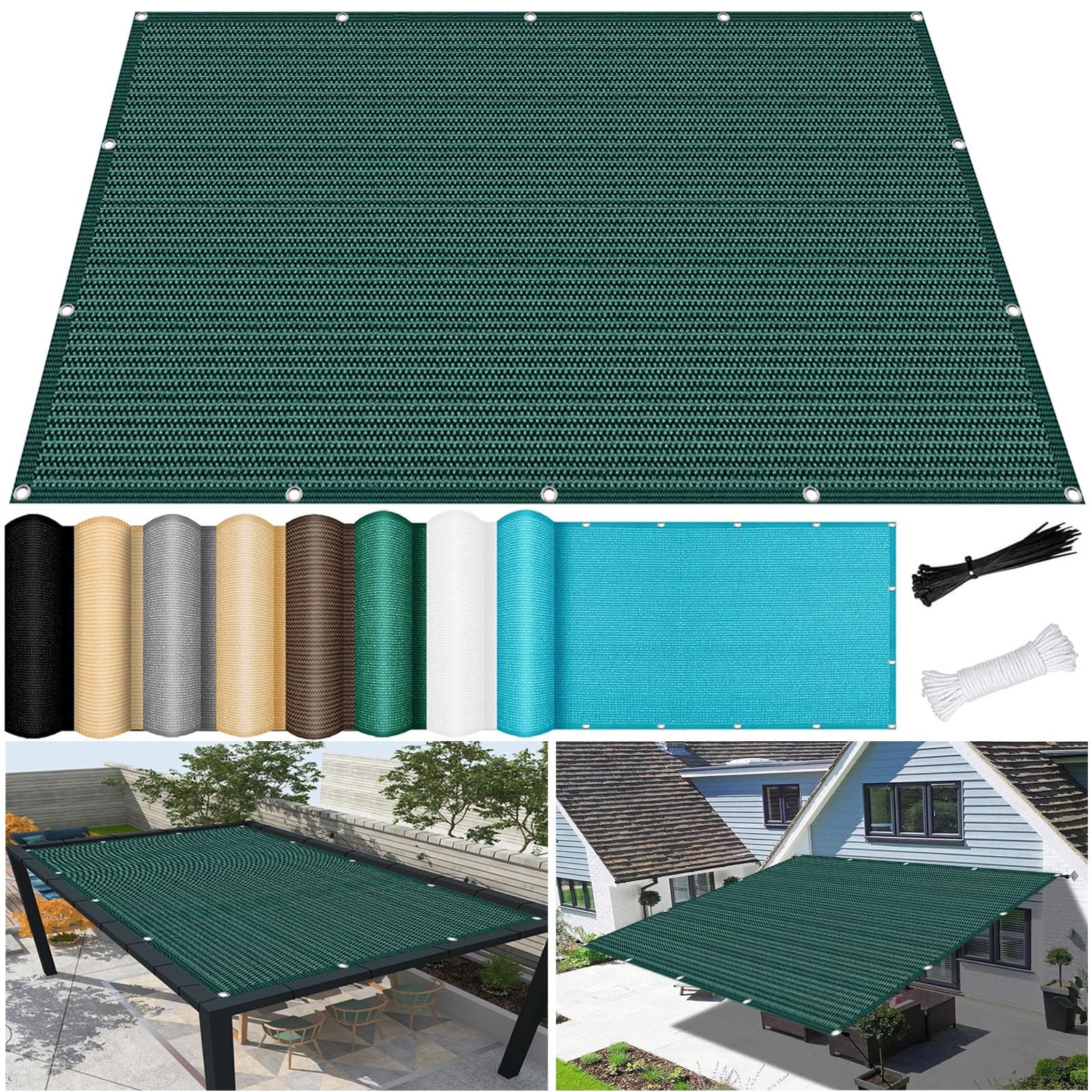 Filet d'ombrage 4,9 x 5,6 m vert foncé perméable pour terrasse