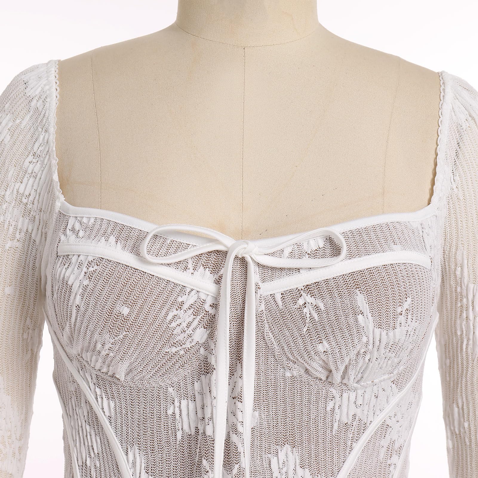 Odizli - Mini abito da donna elegante, a maniche lunghe, stile Y2K, per l’autunno, in pizzo, con corsetto, motivo floreale, per feste