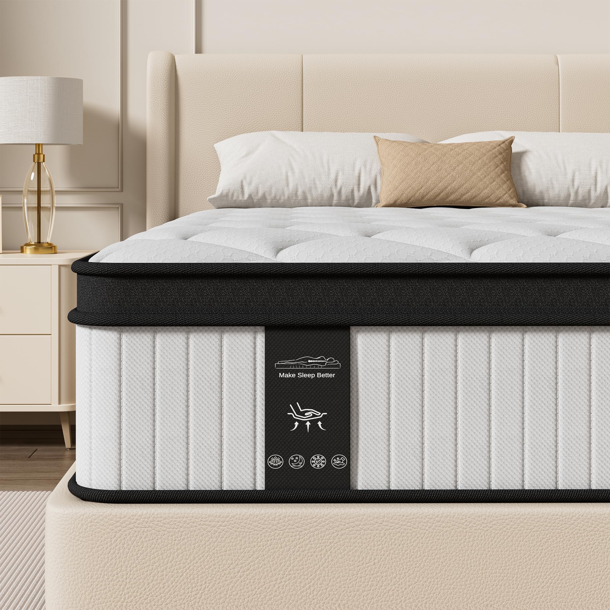 Photo 1 of King  Mattress 12 Inch in a Box, Cooling Gel Memory Foam & Pocket Springs, Medium Firm, Pressure Relief & Motion Isolation, Extra Edge Support, Fiberglass Free, All Sleep Positions, Euro Top