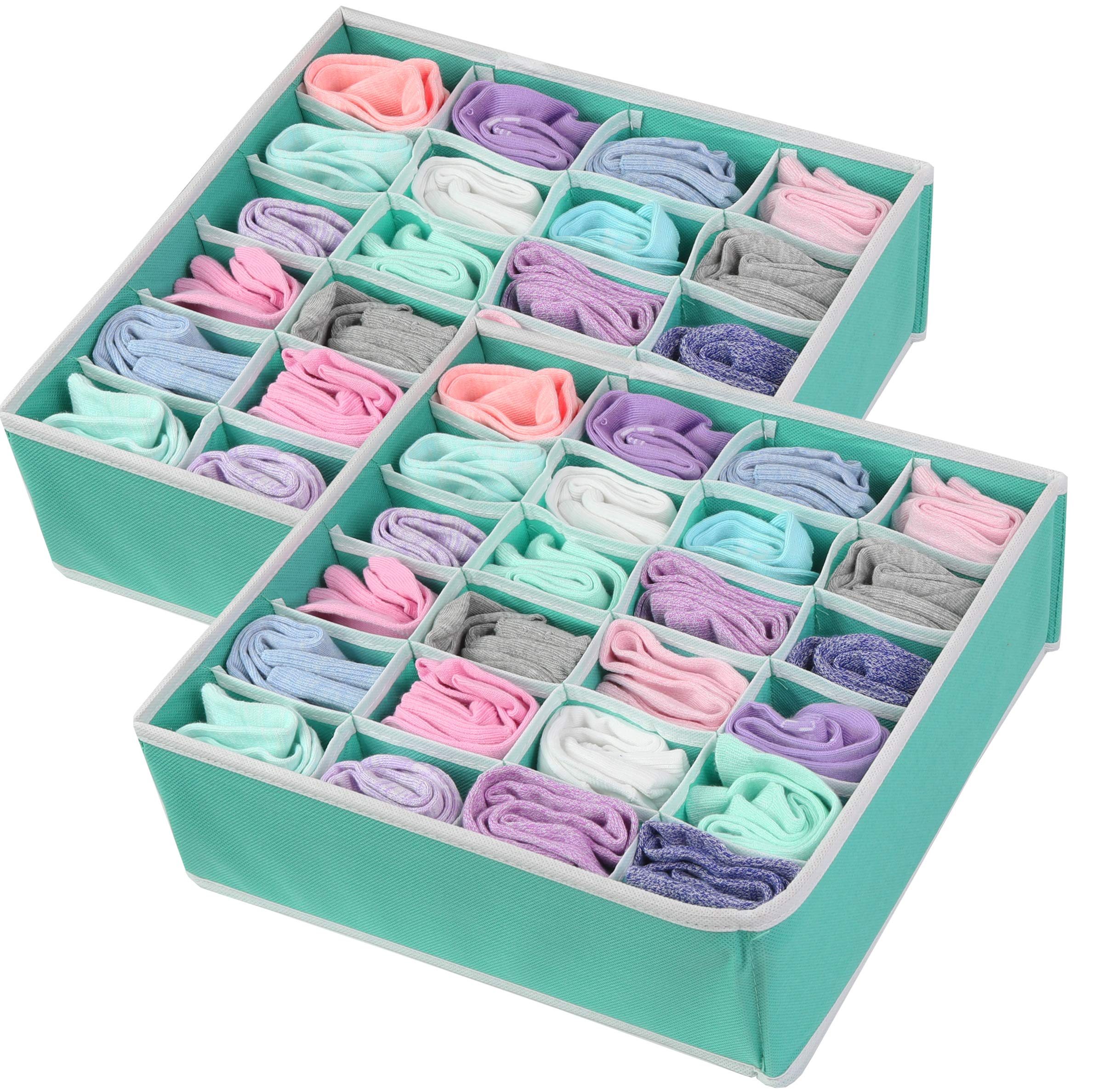 Simple Houseware 2 Pack Closet Sock Organizer, 24 Cell Drawer Divider, Turquoise