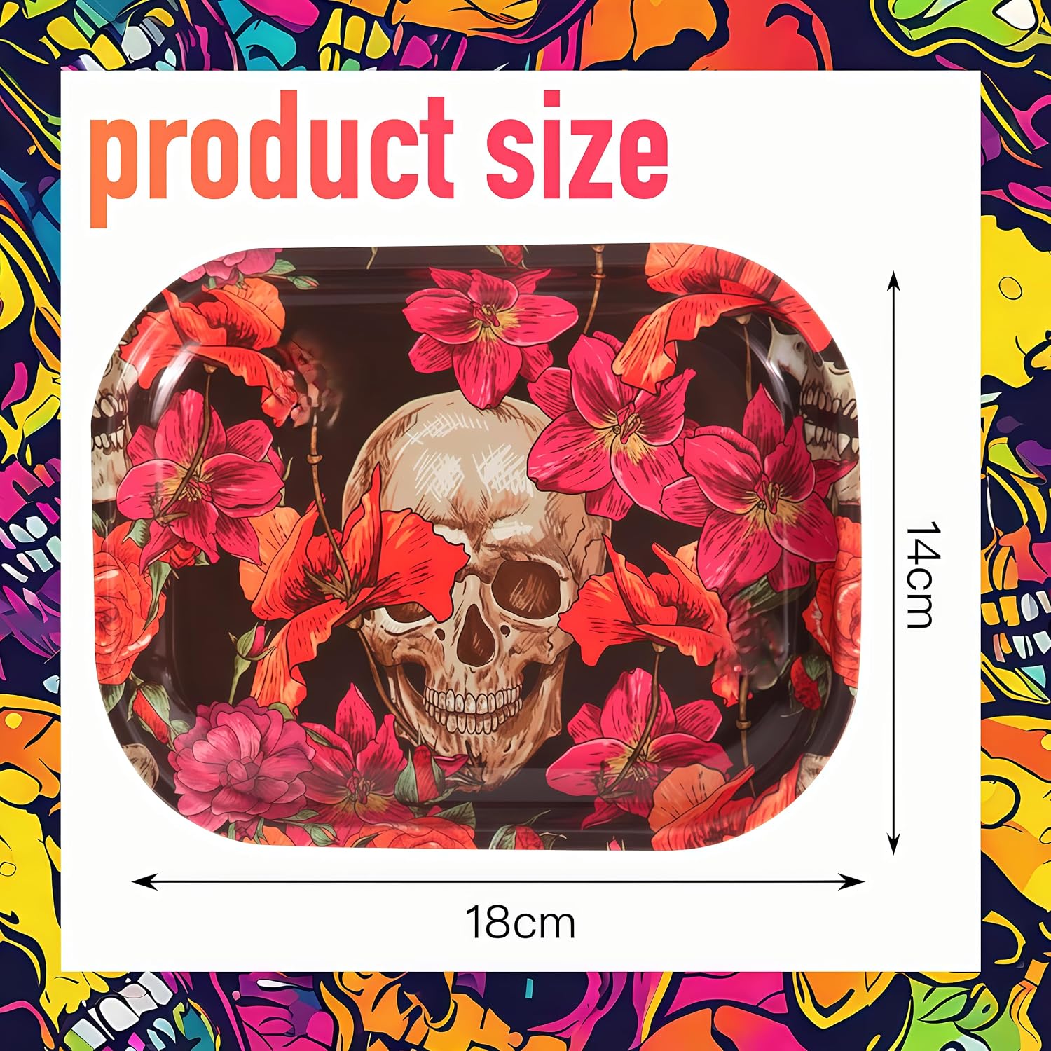 Rolling Small Decorative Metal Tray Red Print for Home Travel Gifts