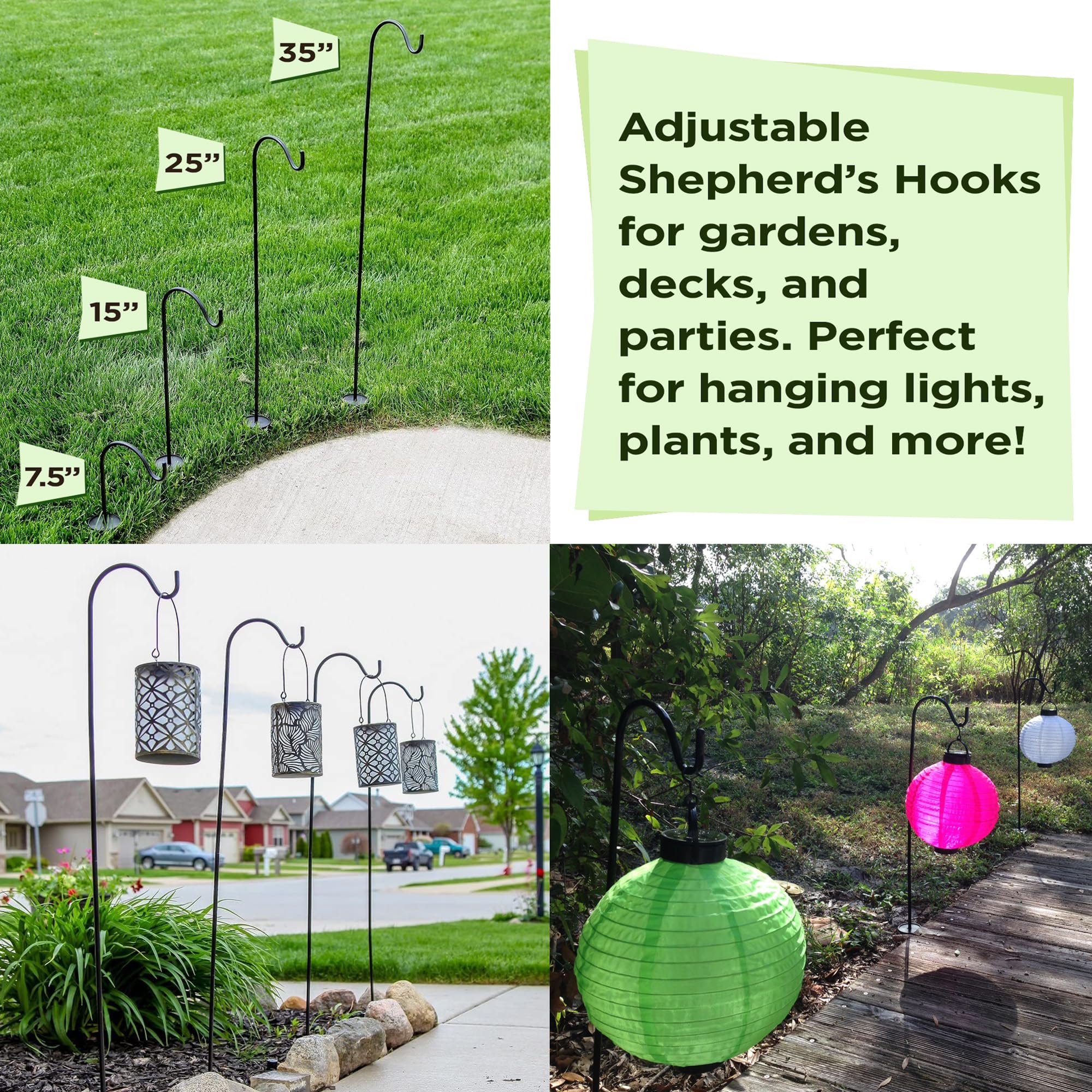 Lot de 4 piquets de Jardin avec Crochets de Berger – Meilleurs piquets de pelouse pour la décoration – Suspendez des bocaux Mason et des Lampes solaires – Décoration extérieure –