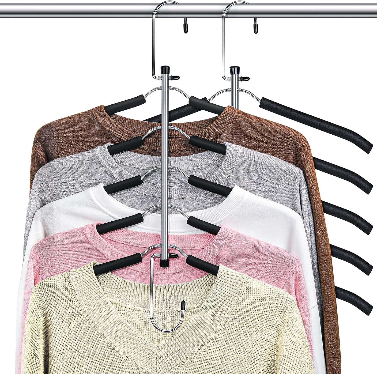 Clothes Hangers Space Saving Shirt Organizer, Non Slip Multi Shirt Hangers for Closet with Foam Padded Closet Organizers and Storage for Sweater Hoodie Blouse Coat Dress Short Black 2 Pack