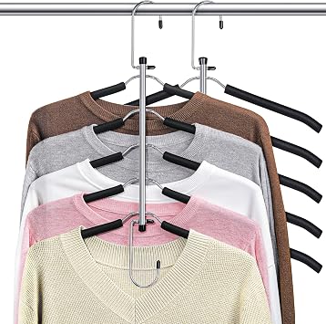 Clothes Hangers Space Saving Shirt Hangers, Non Slip Multi Shirt Organizer for Closet with Foam Padded Closet Organizers and Storage for T Shirt Short Dress Sweater Blouse Hoodie Coat Black 2 Pack