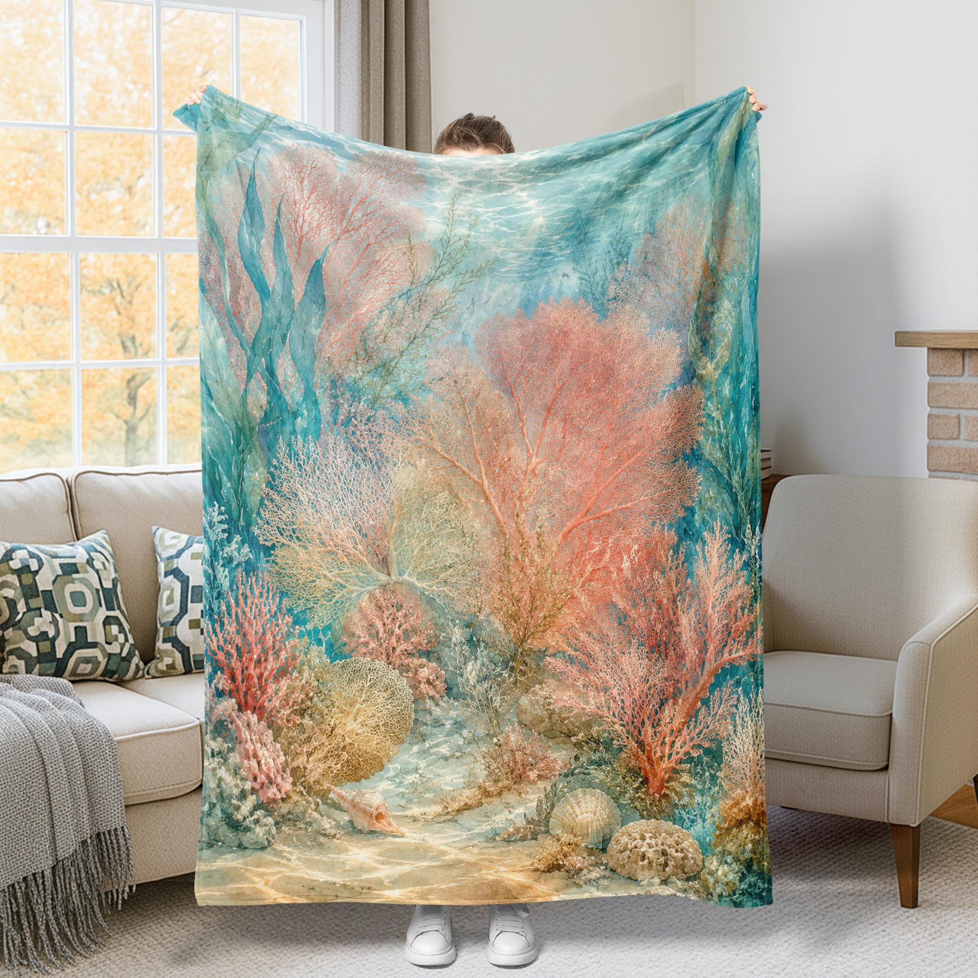 Couverture en peluche corail pour lit et canapé 152x203 cm
