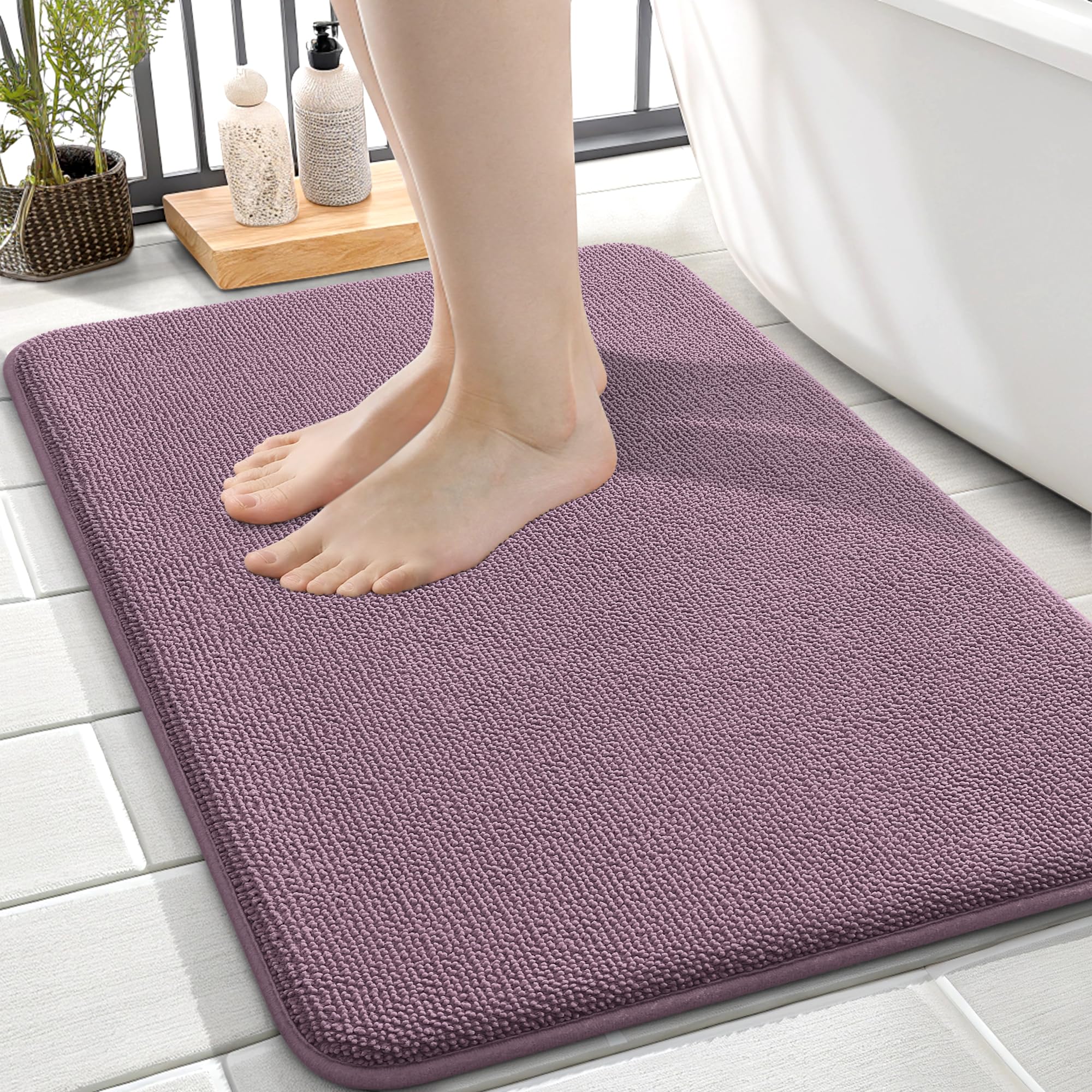 OLANLY Thick Memory Foam Small Bathroom Rugs 24x16, Extra Soft Absorbent Bath Rug, Quick Dry Bath Mat, Non-Slip, Machine Washable Carpet for Bathroom,
