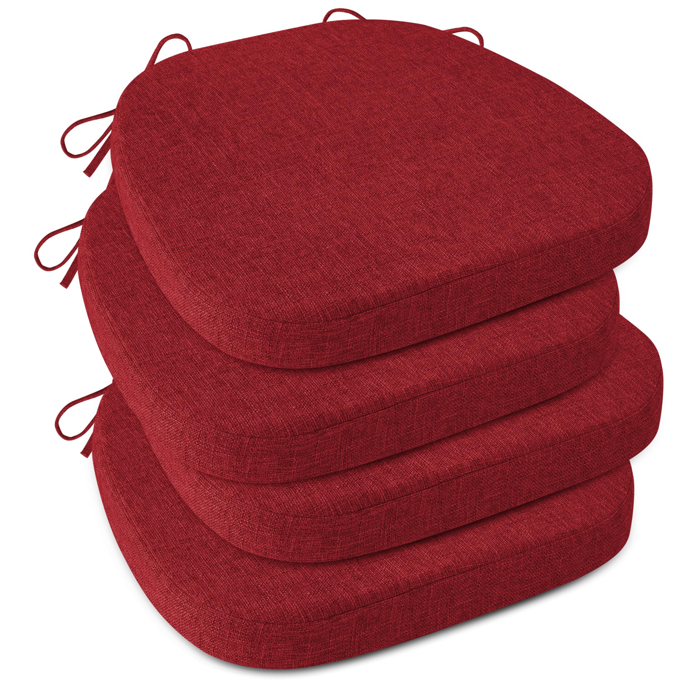 FlyGulls Kitchen Chair Cushions Set of 4 D-Shape Non Slip Dining Room Seat Cushions Cozy Durable Textured Fabric Chair Pads with Ties for Kitchen Dining Room Office (40X40X5cm, Red)
