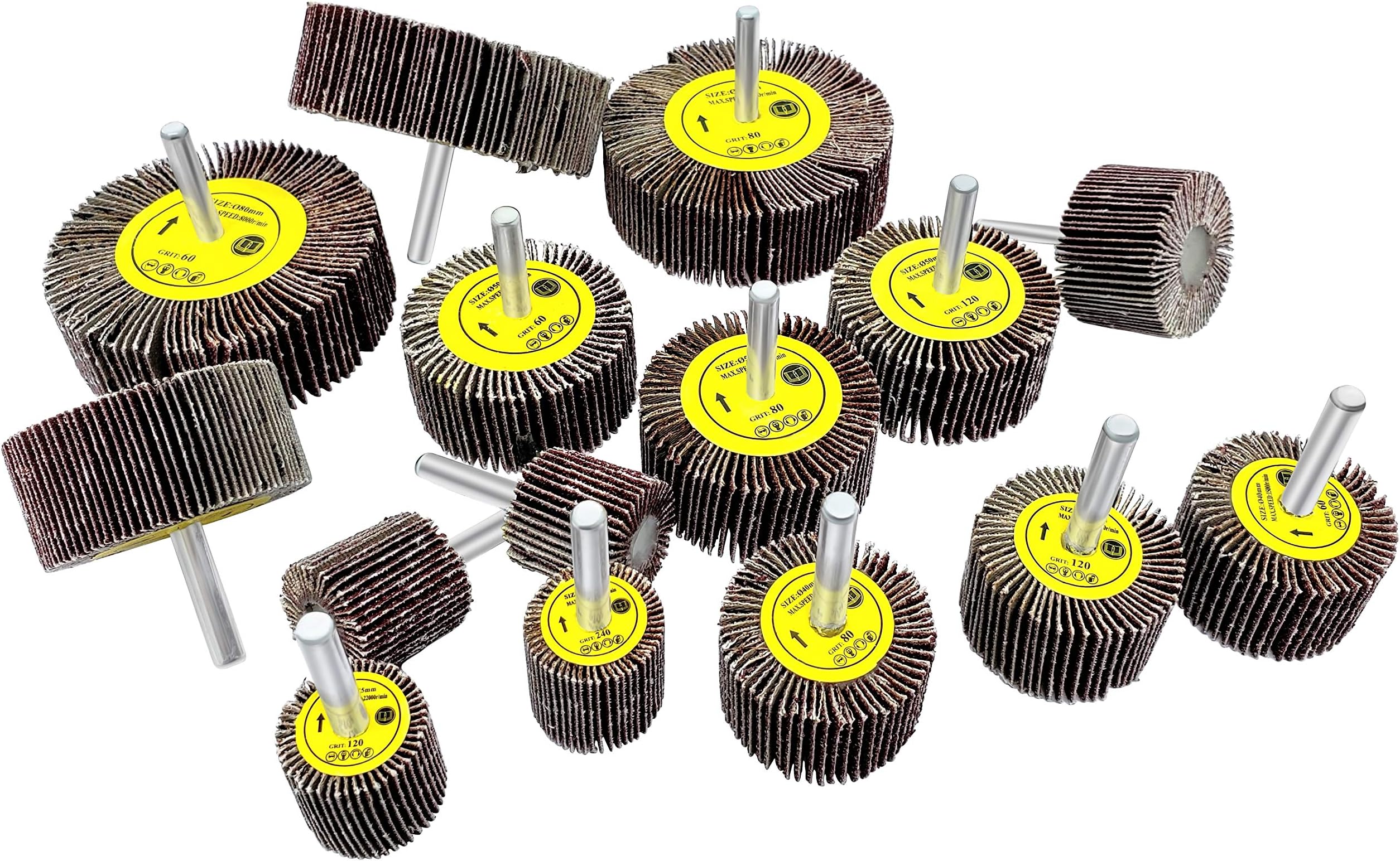 LINE10 Tools 16pk Flap Wheel Sanding Kit Drill Sander 60, 80, 120, 240 Grit Brush, 1/4" Shank, Abrasive Flapper Sander for Contours, Holes