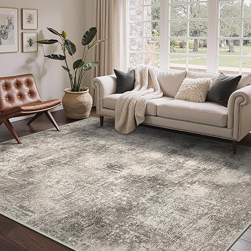 Area Rugs 10x14 for Living Room Bedroom, Modern Abstract Machine Washable Rug, Large Soft Low Pile Floor Carpet with Non Slip Backing for Dining Room, Grey