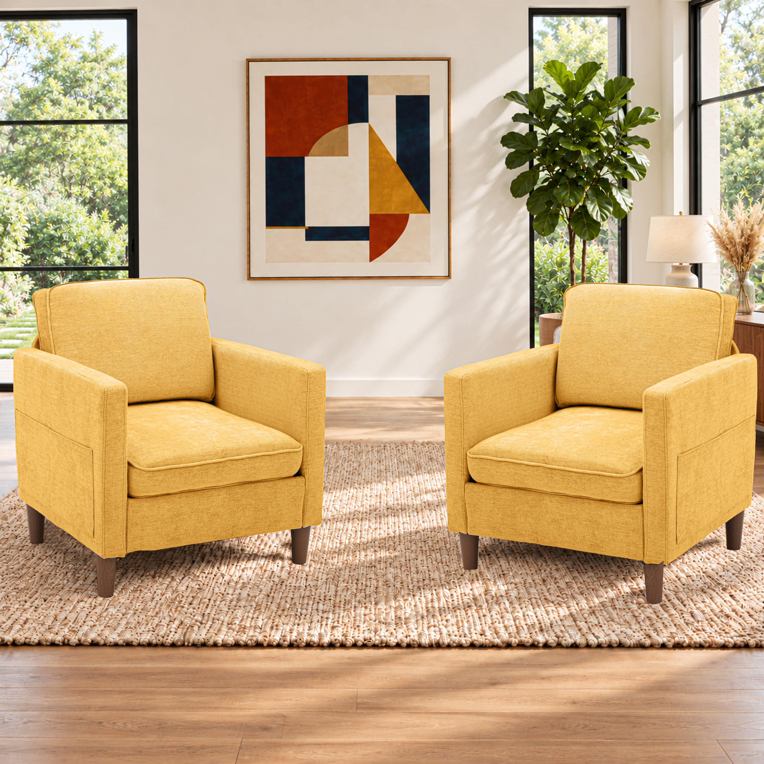 Accent Chair Set of 2, Living Room Chairs, Chenille Reading Armchair