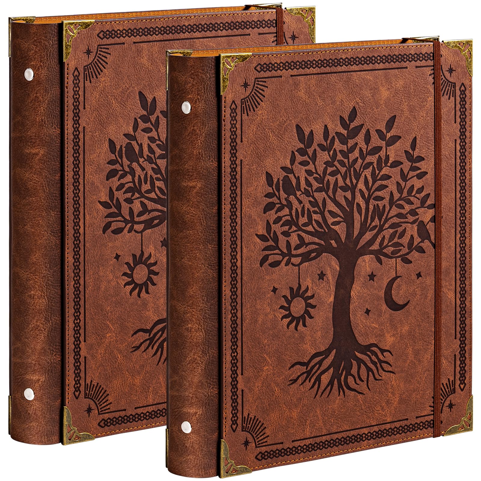 OVESMUSL 2 Pack PU Leather 3 Ring Binder, 1.5 Inch Brown Tree