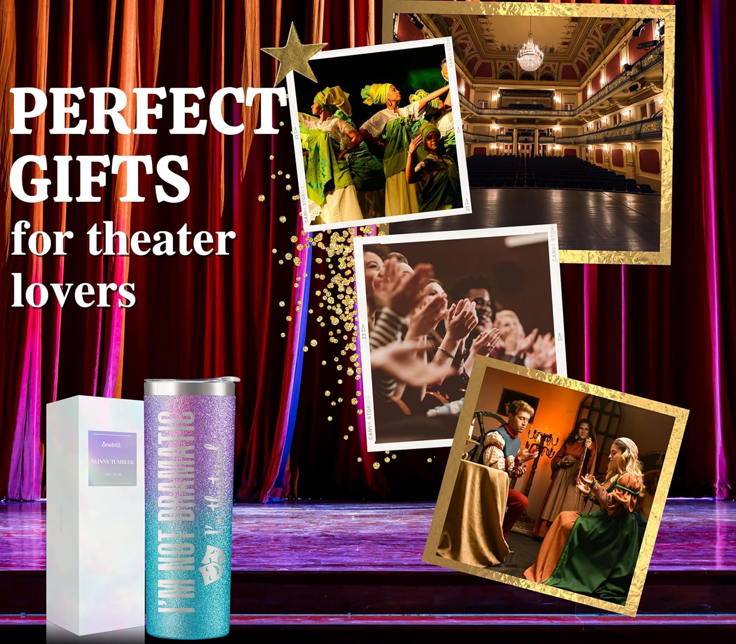 Onebttl Theater Gifts, Broadway Gifts for Musicians, Actors and Music Teacher on World Theatre Day, Birthday and Chistmas, 20 oz Insulated Stainless Steel Tumbler - Dramatic - Image 7
