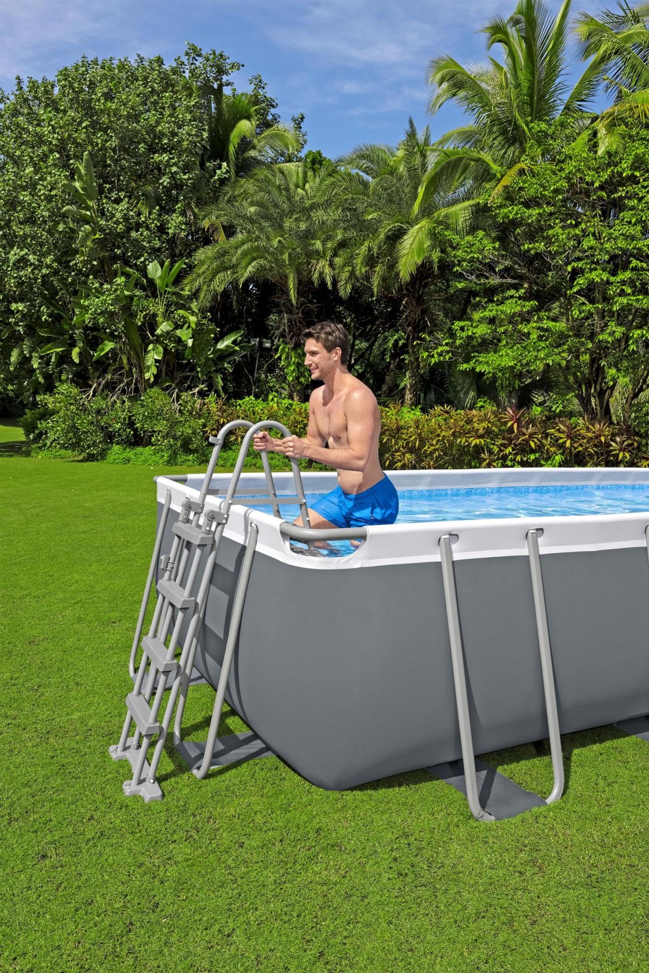 Bestway - Piscine Hors Sol Steel Pro Max, Filtre à Cartouche, bâche, échelle - 488 cm x 244 cm x 122 cm - Gris foncé