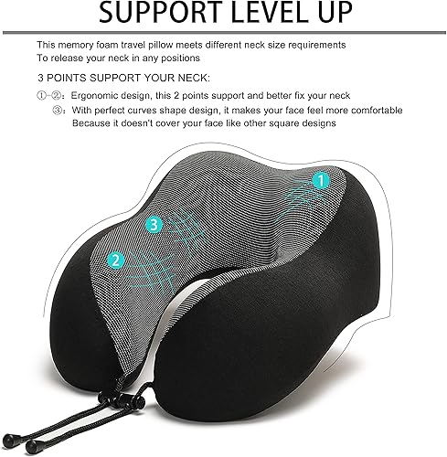 Miniatura 2 de Almohada de viaje, almohada de cuello 100% espuma viscoelástica con cómoda funda transpirable, kit de viaje en avión, almohada de enfriamiento con