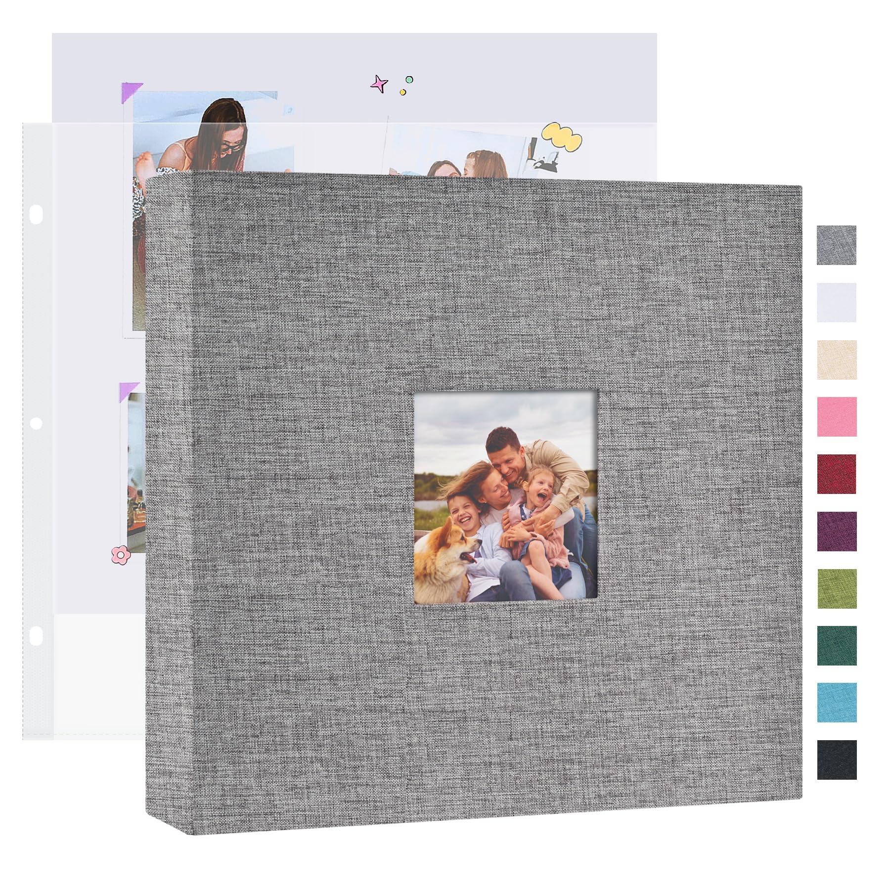 Mublalbum DIY Photo Album 10"x10" with 20 Plastic Covers, Linen Cover, 3 Rings, Binder for Wedding, Baby, Family and DIY Projects (Gray)