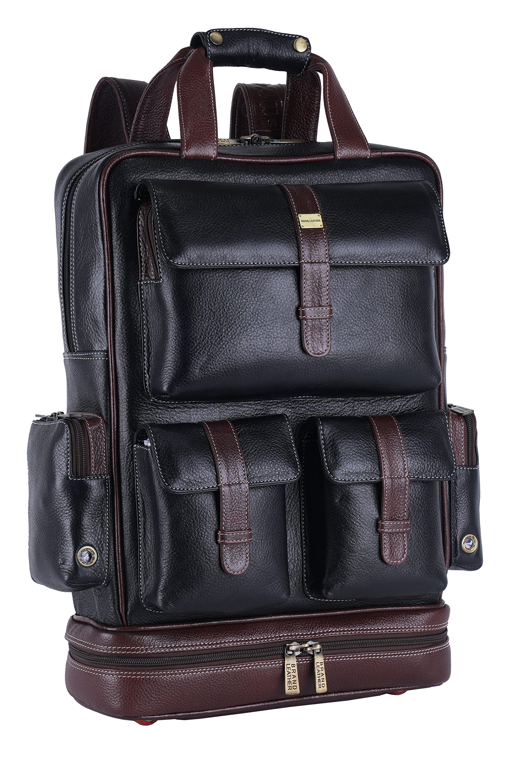 BRAND LEATHER Full Grain Buffalo - Hide Leather Backpack Large Capacity 15/15.6/16/17 Inch Laptop Bag Multi Pockets Travel Daypack