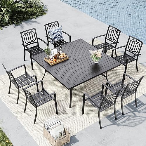 MFSTUDIO Outdoor Dining Set for 8, Metal Patio Table and