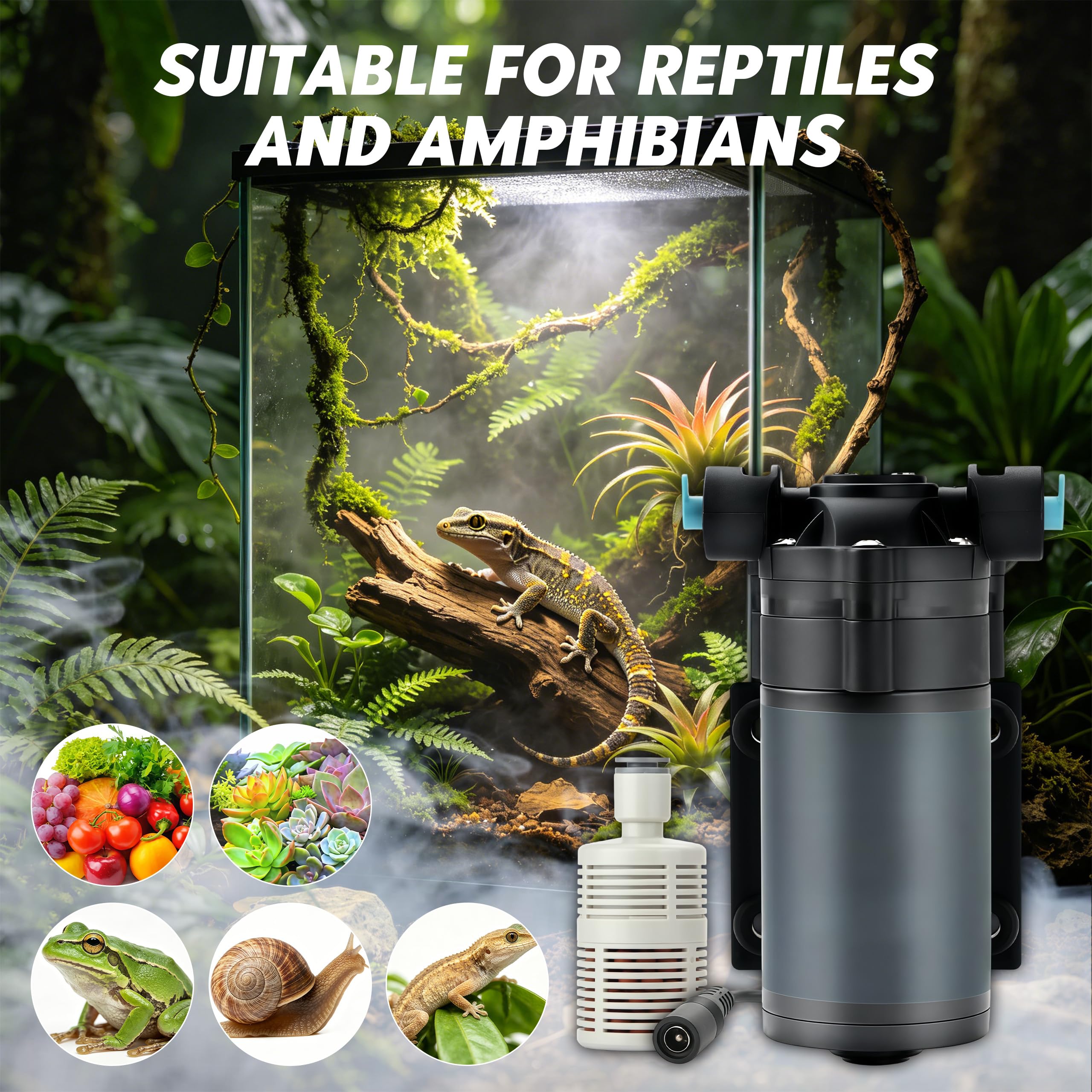 Wasser nebel sprüher, Micro-Düsen Sprühnebel für Terrarium & Vivarium, Leiser Pumpenmotor, 12h Dauerbetrieb, 5m Schlauch & Zubehör
