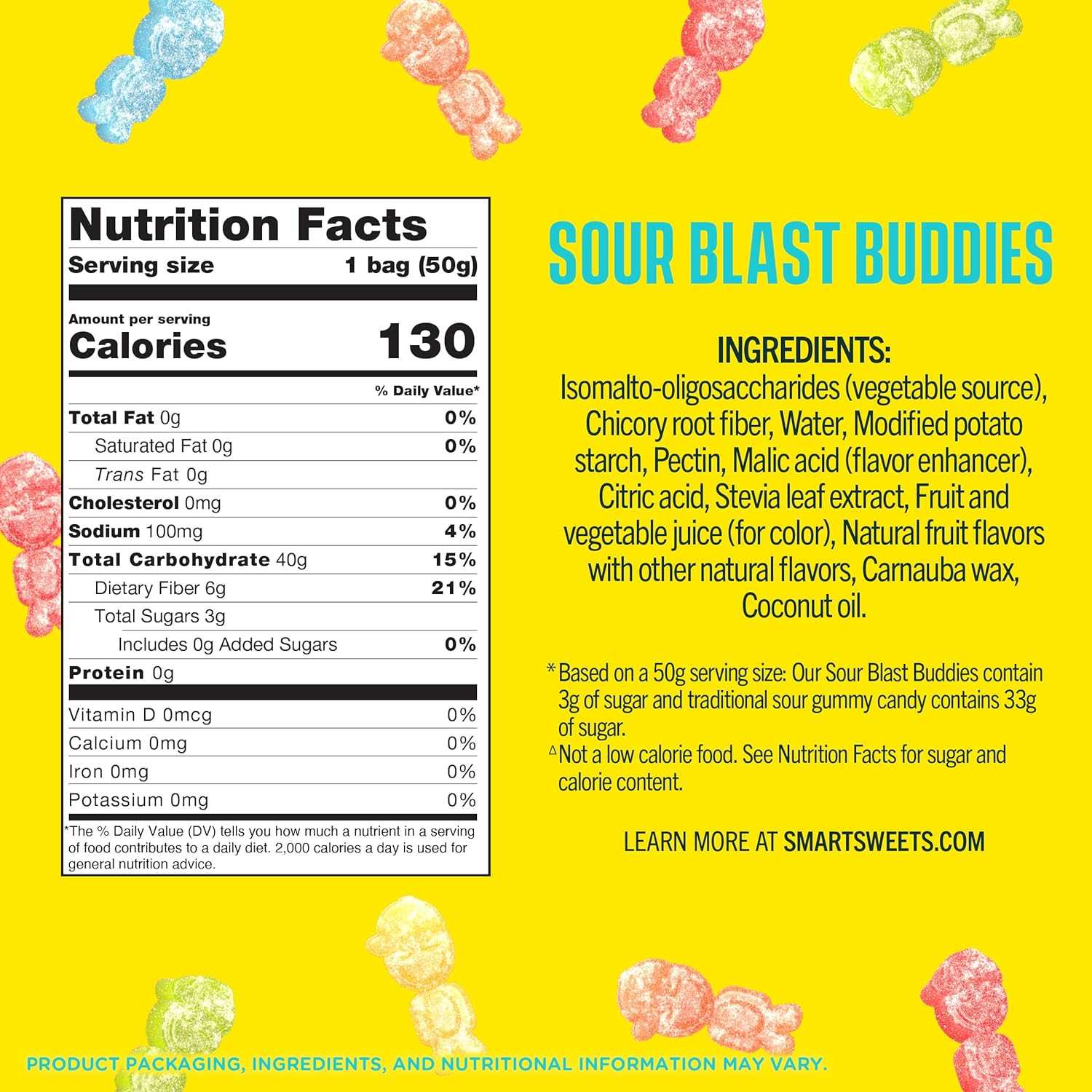SmartSweets Sour Blast Buddies, Low Sr Gummy Candy, Low Crie,