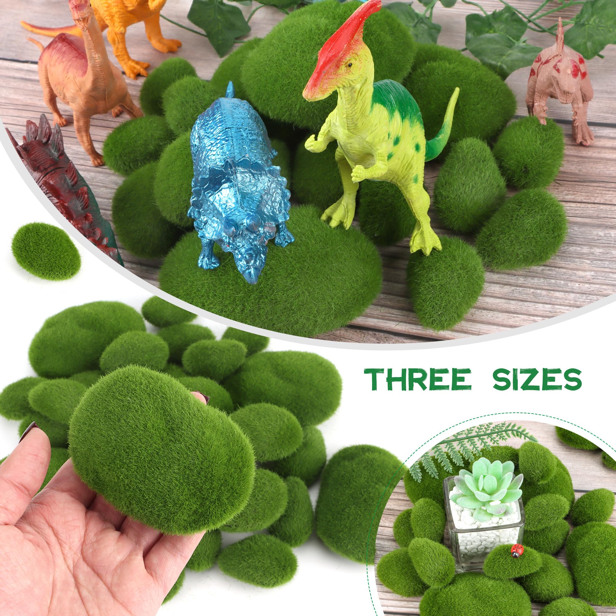 JSMTKJ Mousse Vertes 30 Pezzi Muschio Artificiale, Palline di schiuma verdi Taglia Artificiale Moss Rocks Stones per Giardini Fatati e Artigianato