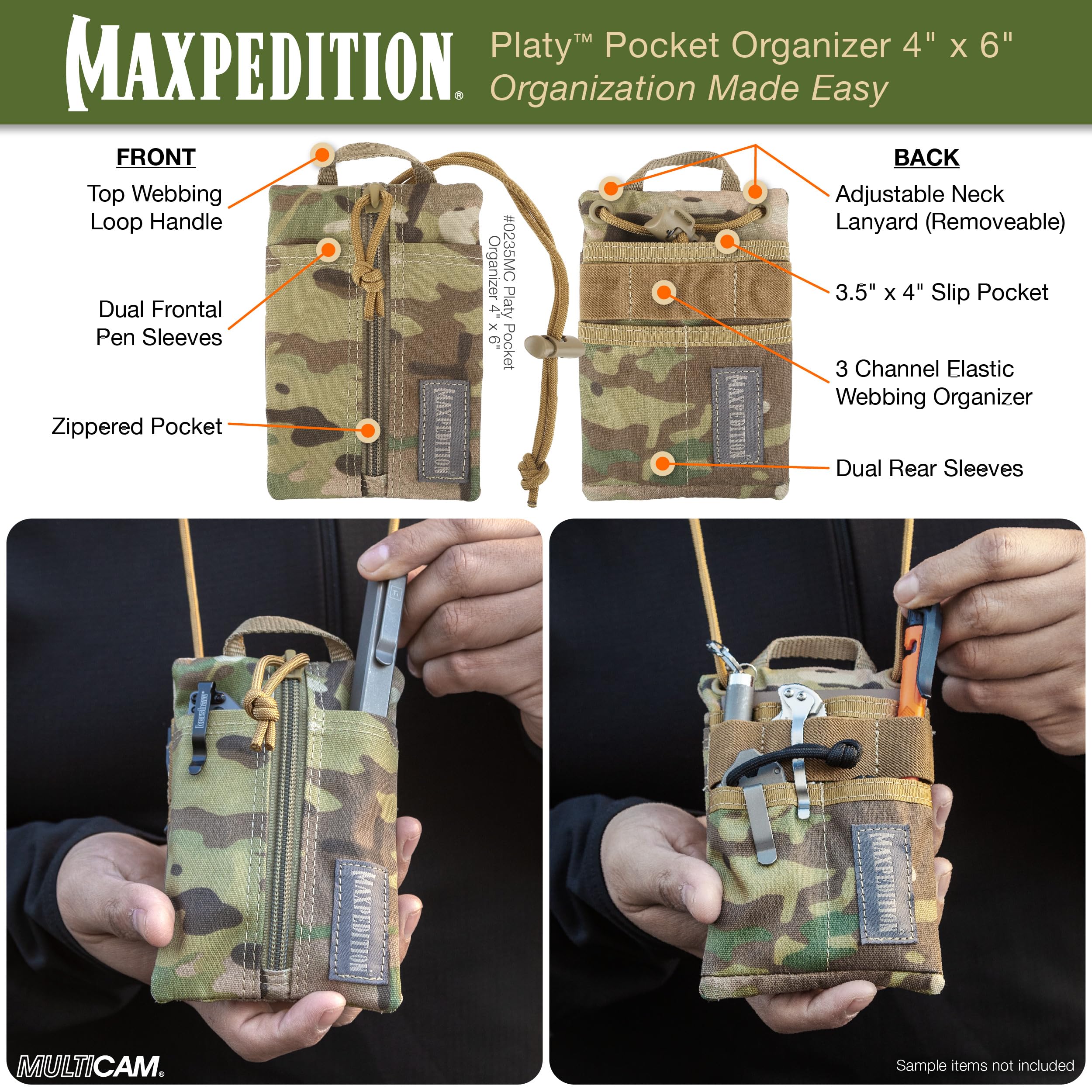 MAXPEDITION Platy - Organizer Tascabile da Uomo, Resistente, con Cordino in Paracord, può Contenere torce