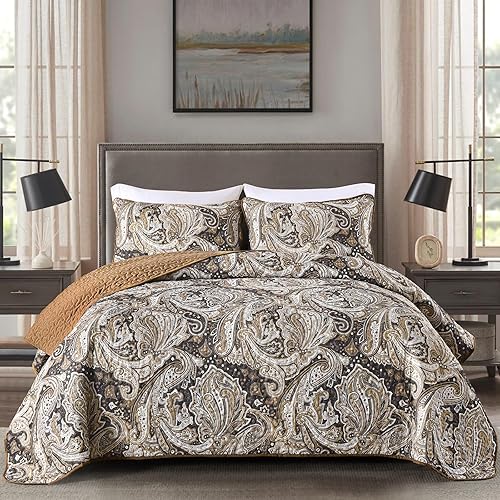 Miniatura 8 de DJY Juego de edredón de paisley azul marino King, juego de colcha y cubrecama boho de 3 piezas, ropa de cama de microfibra suave y ligera con Azul