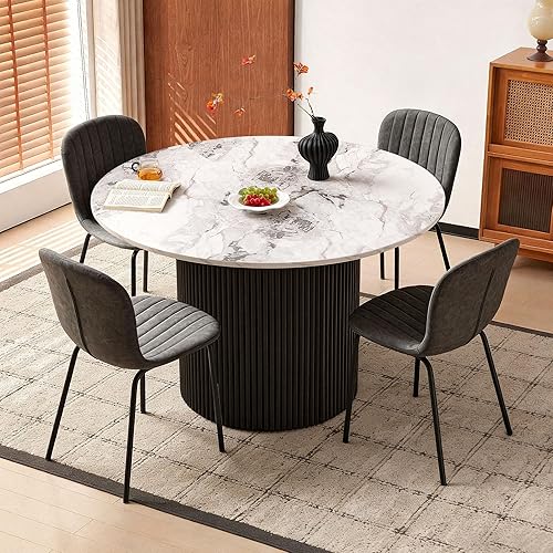 Miniatura 15 de Juego de mesa de comedor redonda de 37 pulgadas para 4, moderno juego de café de cocina de círculo pequeño para apartamento, sala de estar, oficina,