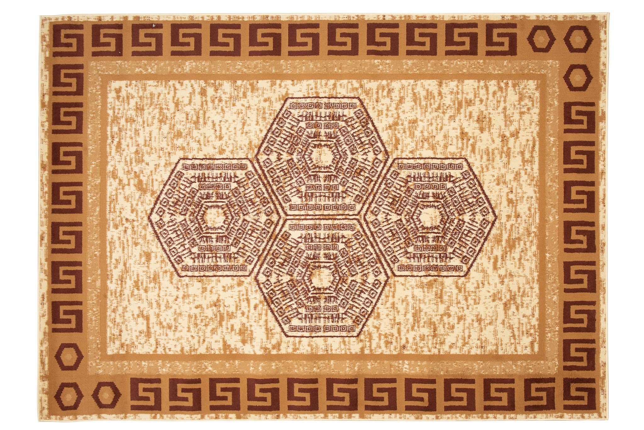 TAPISO Atena Tapis de Salon Chambre Ado Design Moderne Sable Marron Motif Grec Bordé Doux Fin Poil Court 140 x 200 cm