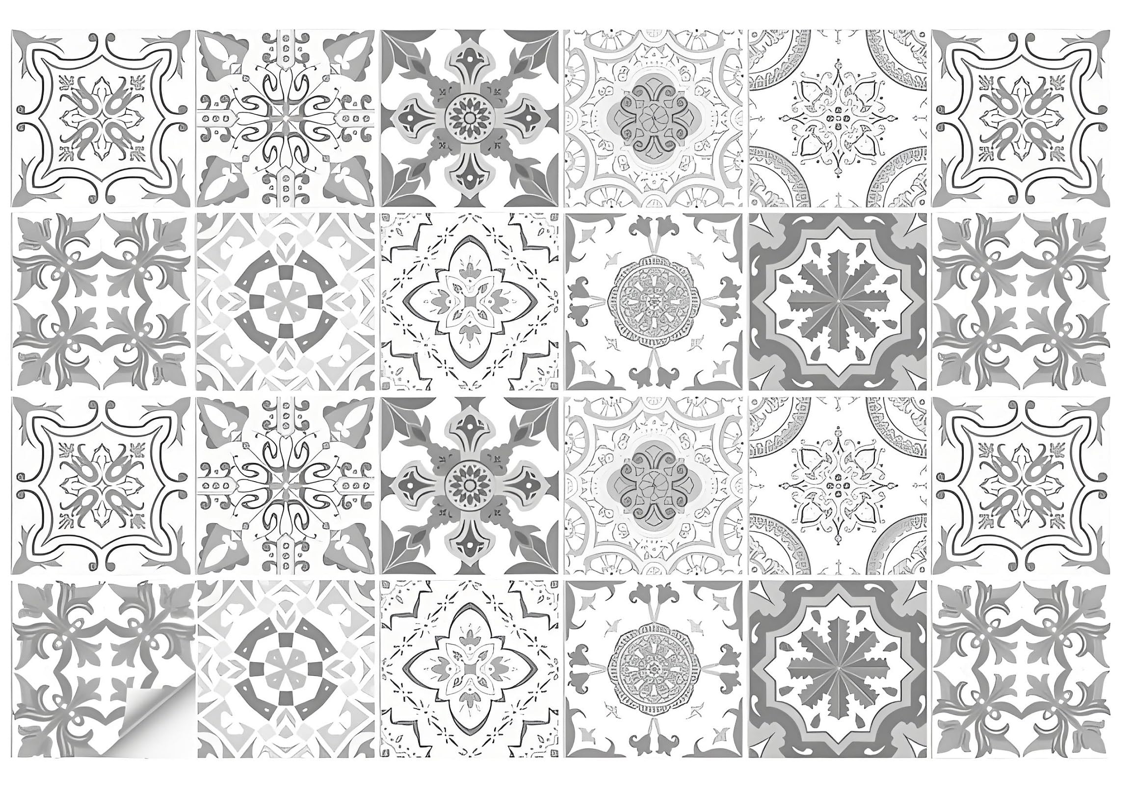 AGSYFFD 24pcs Tile Stickers, Vintage Tile Stickers, Kitchen Bathroom Wall Tile Stickers, Self Adhesive Vinyl Waterproof Decorative Tile Stickers (15 cm x 15 cm, 6x6 inches)