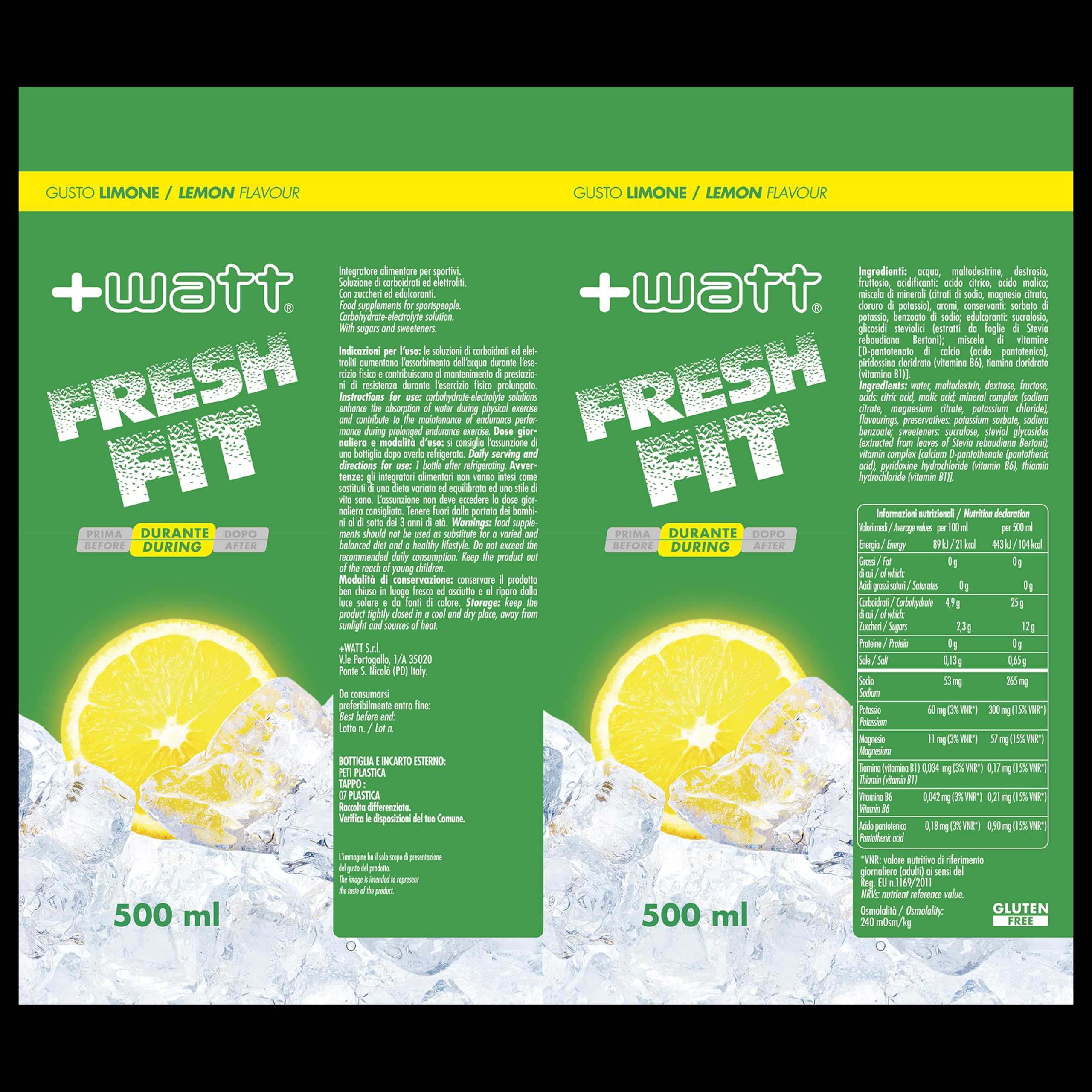 Fresh Fit limone - Bevanda Analcolica con Carboidrati ed Elettroliti - Non Gasata - Formato: 500 ml x 24 pezzi - Gusto limone