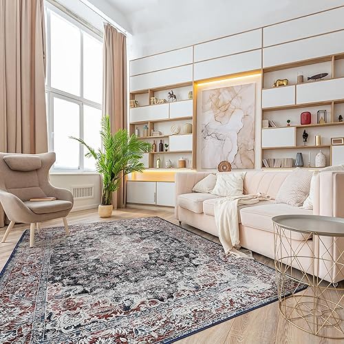 Miniatura 5 de JML Alfombra de área de 6 x 9 pies para sala de estar, alfombra lavable para dormitorio, antideslizante, tamaño completo opcional (3 x 5  4 x 6  5 x