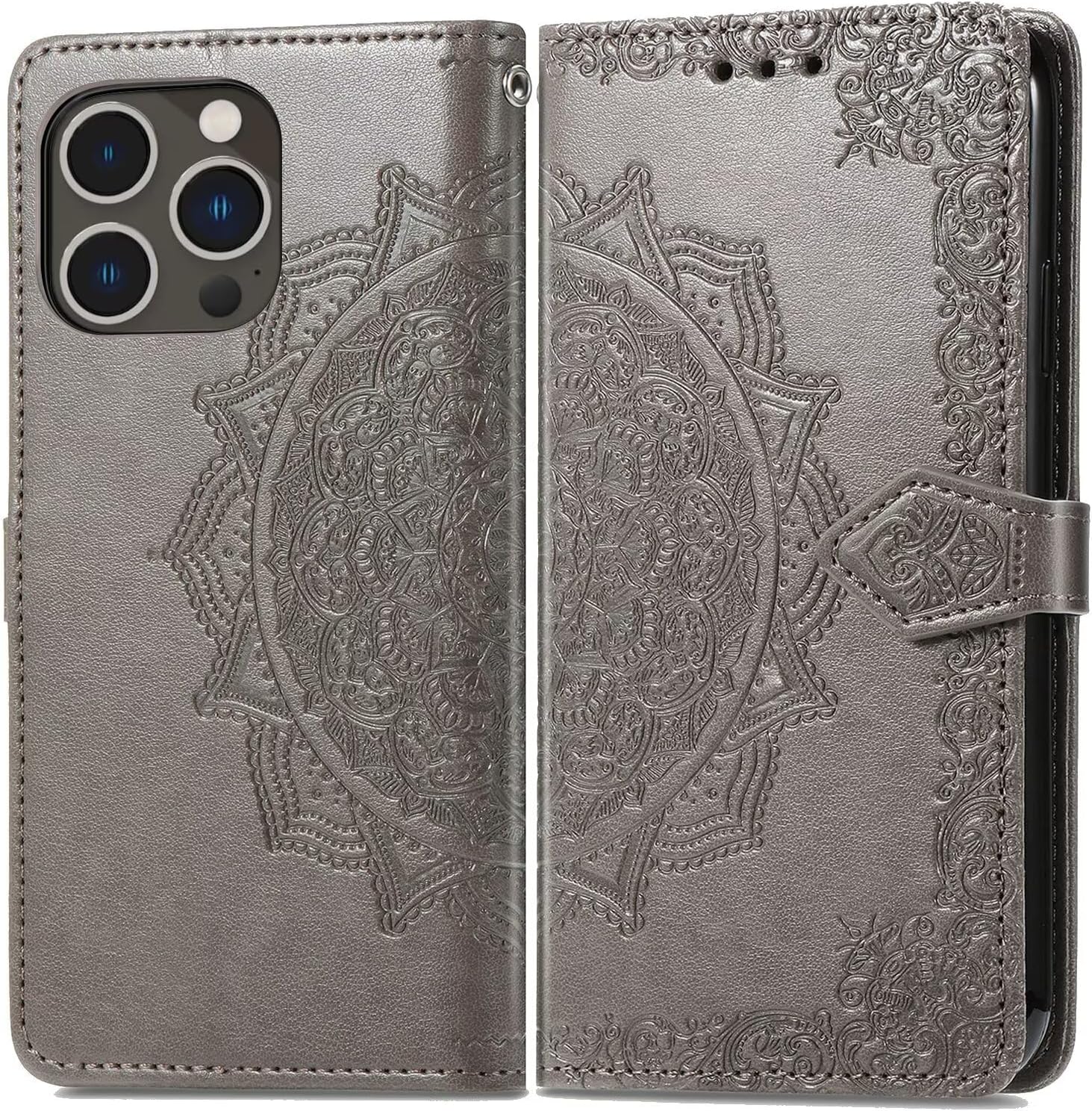 HONLEN Etui na smartfony, kompatybilne z iPhone 15 Pro, etui na telefon komórkowy (6,1 cala), wysokiej jakości skóra poliuretanowa, zapięcie magnetyczne, Flip Case z 3 przegródkami na karty, wzór