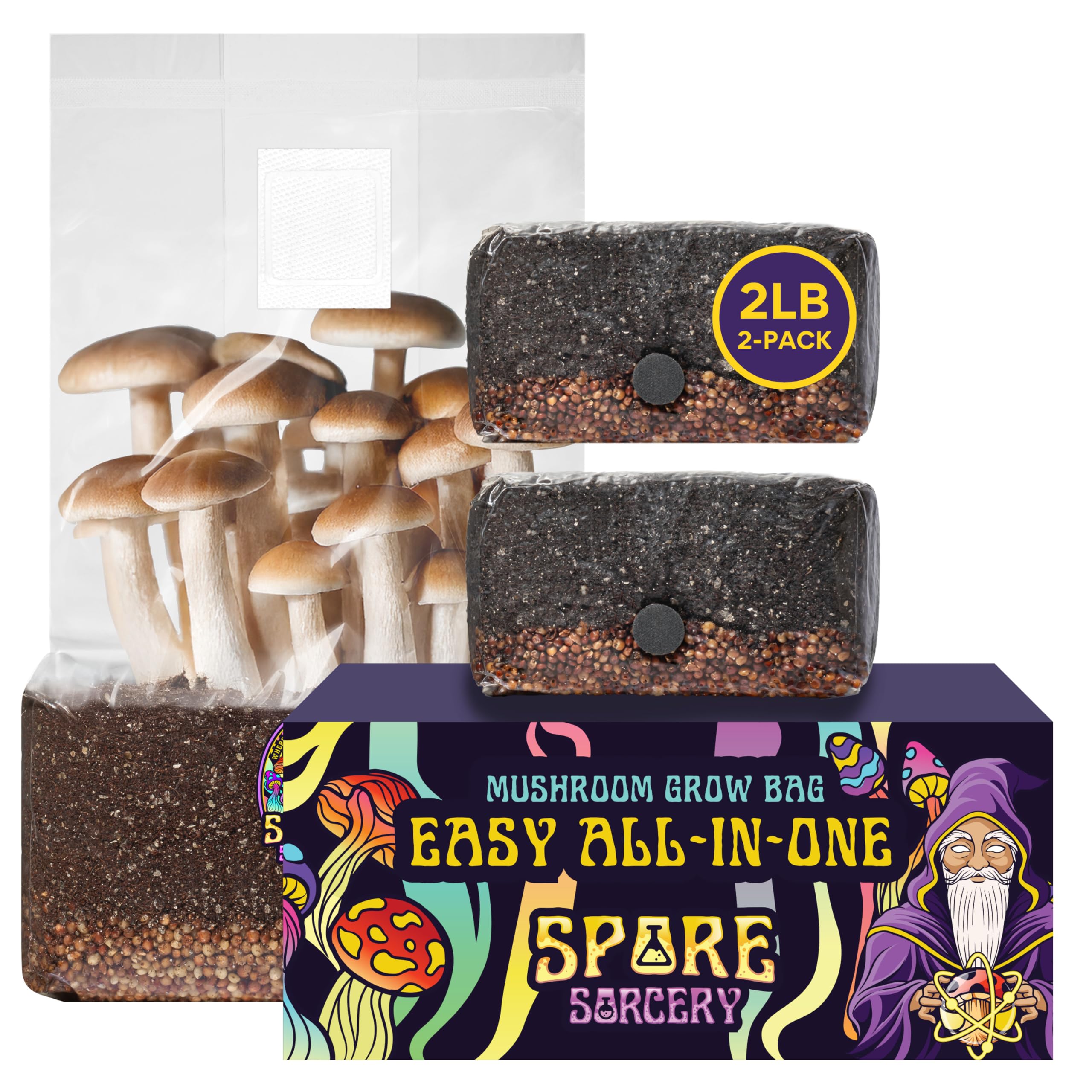 2 LB 2-Pack All-in-One Grow Kit: Up to 64oz of Mushrooms! Nutrient-Enhanced, Injection Port, Just Add Your Own Spores & Grow Like Magic (2 x 2 LB Bags)
