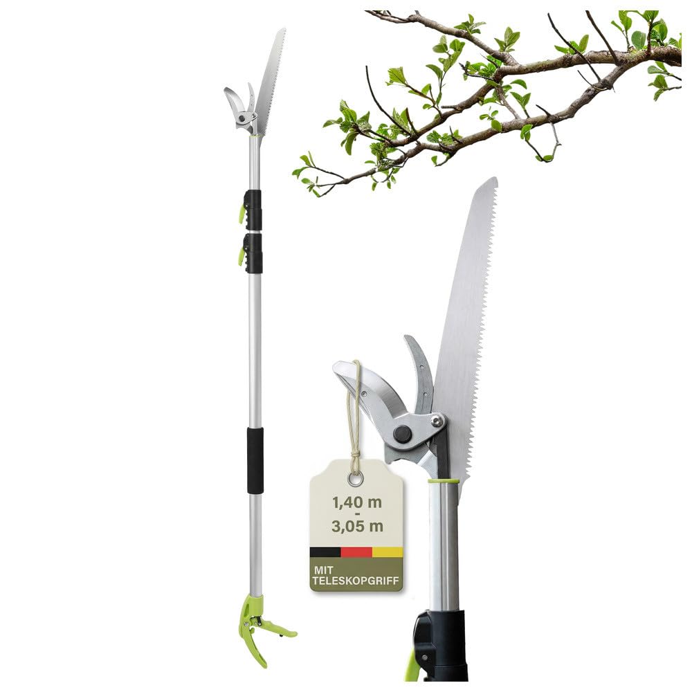 novaterra® Astschere mit Teleskopgriff 2in1, Astsäge Baumsäge mit Einstellbare Stiel, Schneidet Sauber und Schnell, Höhenverstellbar, 1,4-3,05m