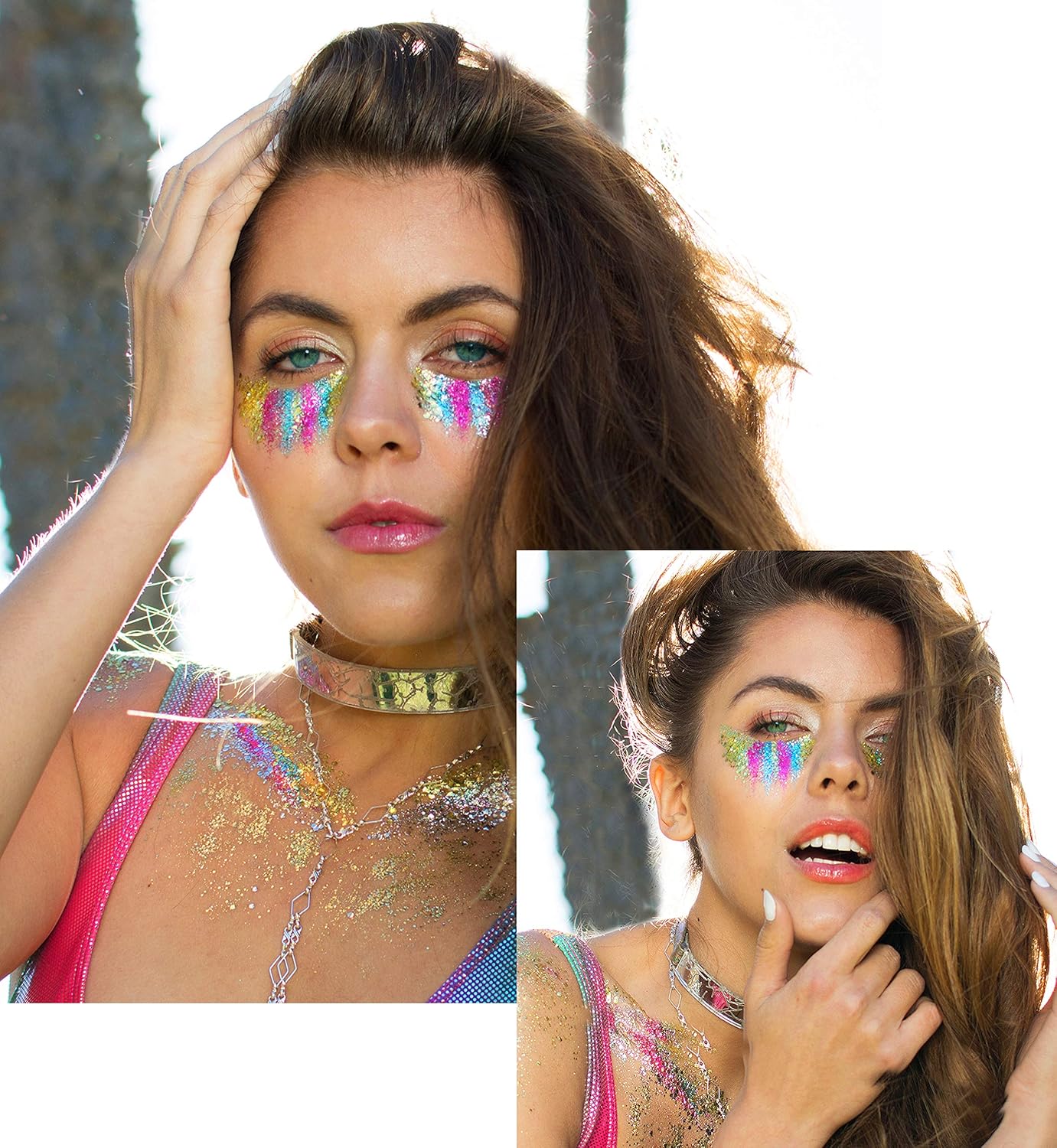 Biodegradable Body Glitter Set of Six (6) colors (30G) Chunky Rainbow body, face, hair eco glitter by Universal Soul, Pink, Gold, Green, Blue, Purple and Silver (Vegan & Cruelty Free) : Beauty & Personal Care