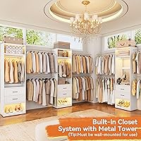 Vista 2 de Metal Closet System, 4FT-8FT Closet Organizer System with 4 Expandable Hanging Rods and Metal Tower,79"H Walk in Closet System with 2 Drawers and