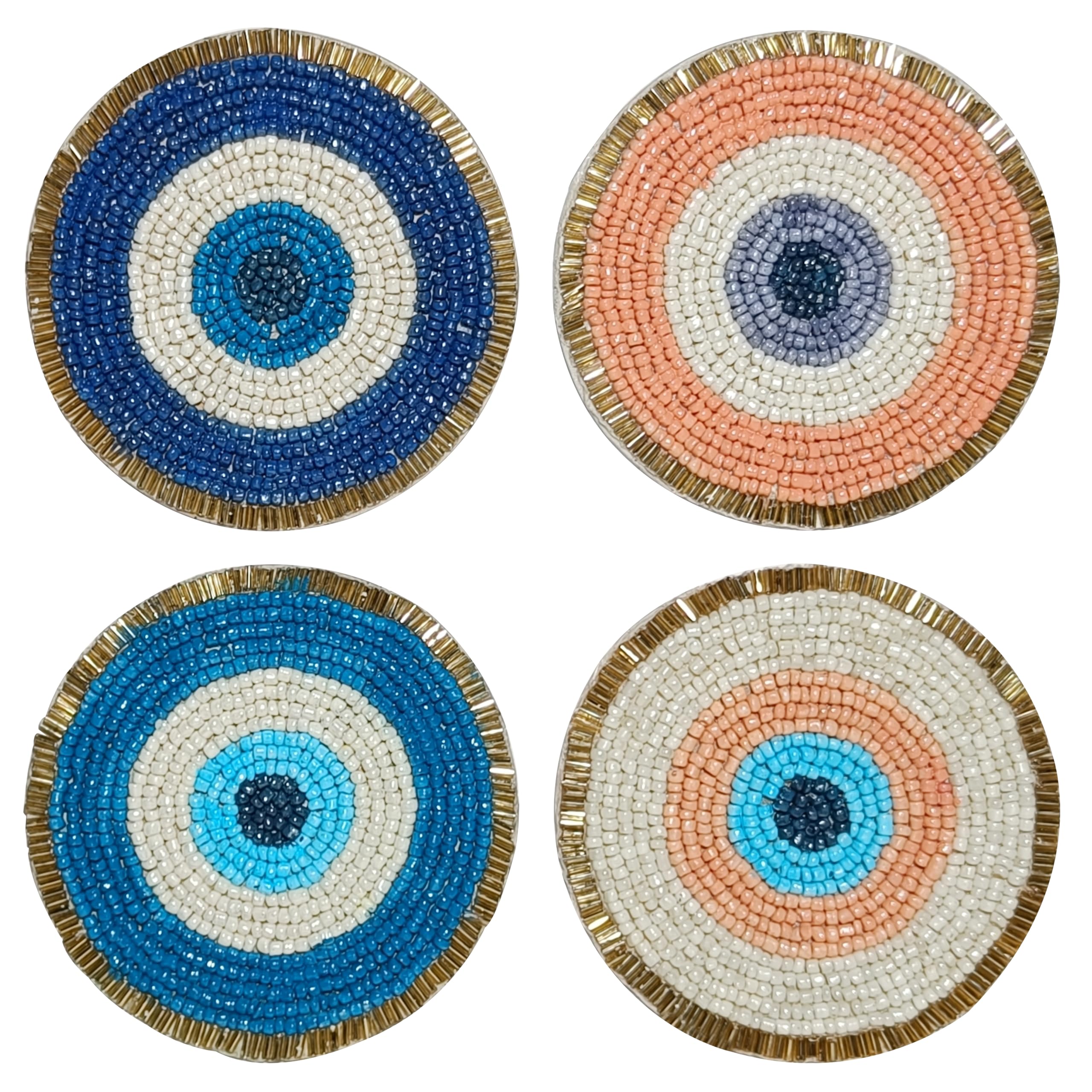 Olio Marfa Set of 4 Beaded Farmhouse Coasters - 4" Round Boho Drink Coasters, Absorbent Table Décor for Bar, Parties, Fall, Multi-Color