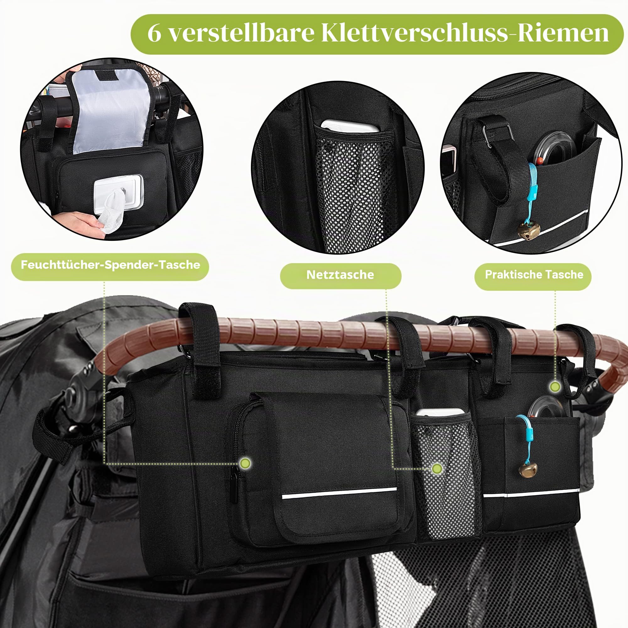HODRANT Hängender Doppel Kinderwagen Organizer, Kompatibel mit City Mini GT2 Double & Kompatibel mit BOB Duallie Kinderwagen, Kinderwagen Caddy mit abnehmbarer Kühltasche, Nur Tasche