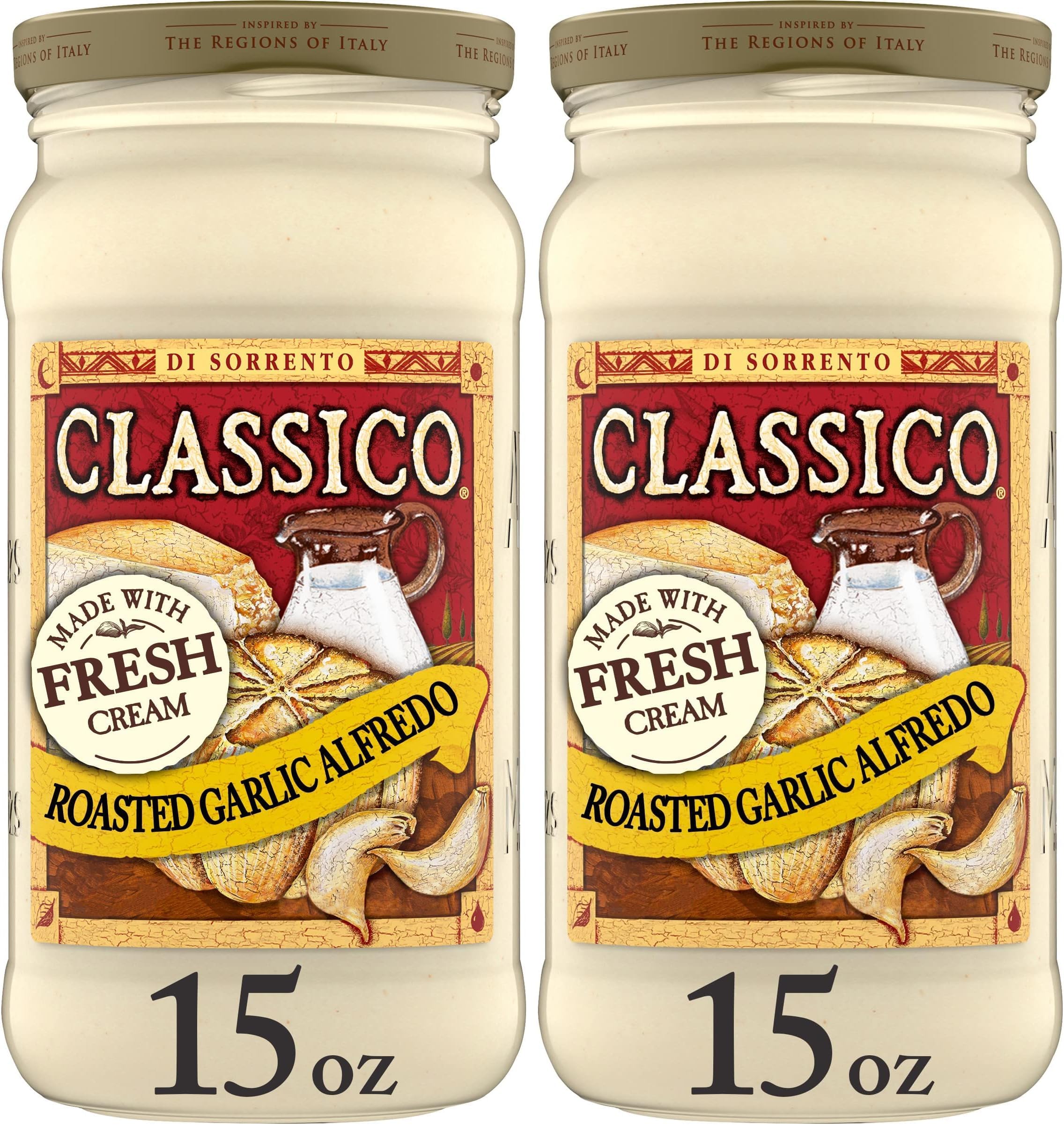 Classico Roasted Garlic Alfredo Pasta Sauce (15 oz Jar) (Pack of 2)