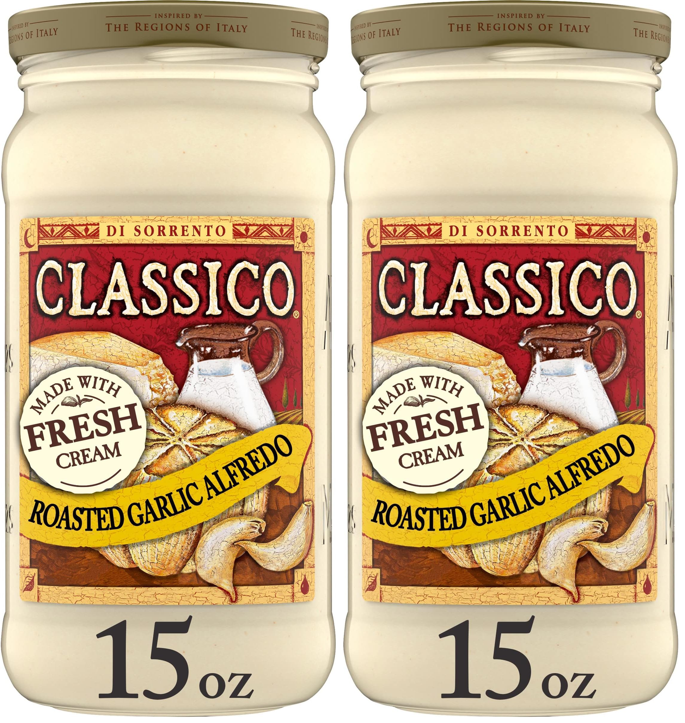 Classico Roasted Garlic Alfredo Pasta Sauce (15 oz Jar) (Pack of 2)