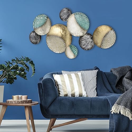 Miniatura 5 de WHW Whole House Worlds MODERNIST HOME Círculos flotantes, arte abstracto de pared de metal, hecho a mano, dorado dorado, negro, blanco y gris